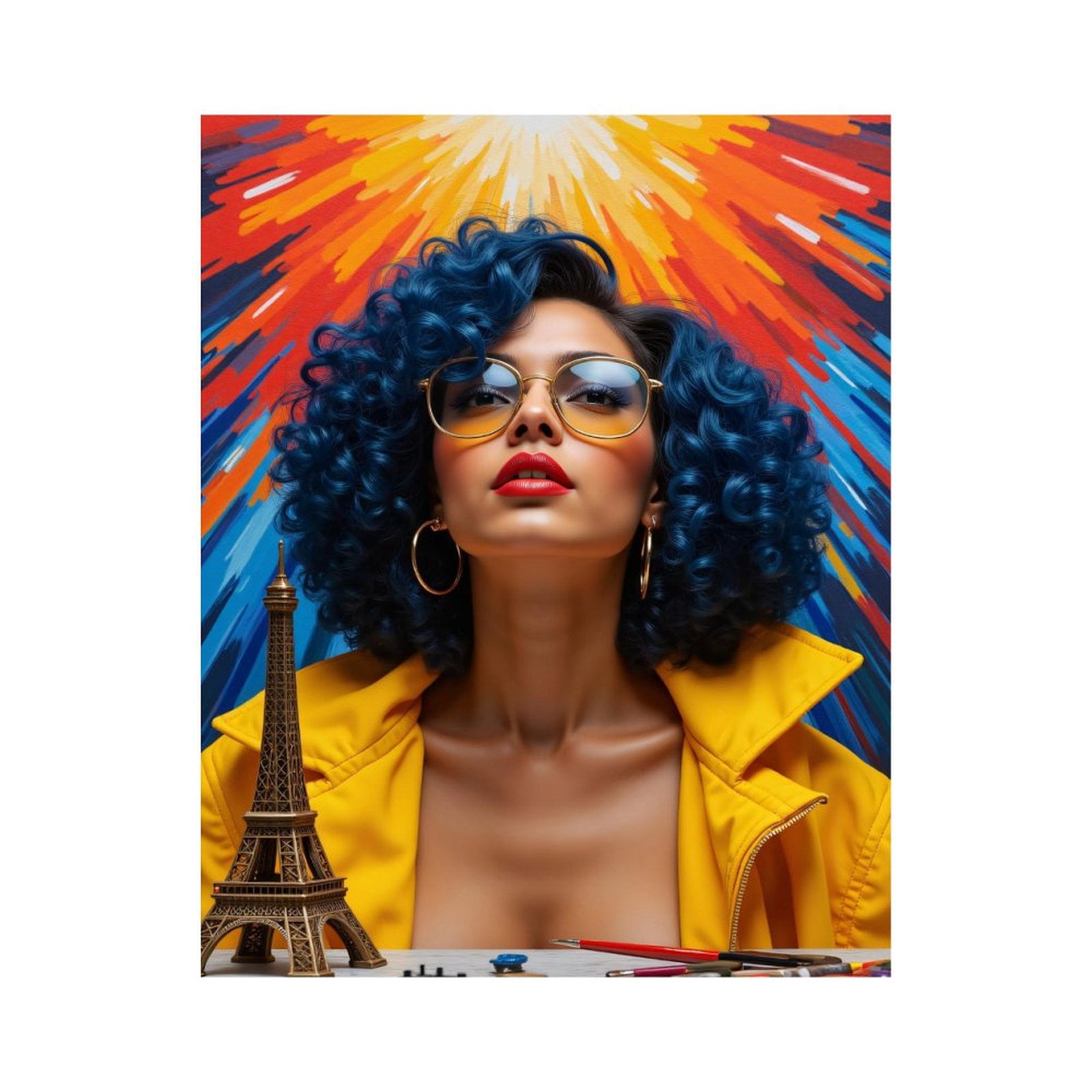 Paint By Numbers Kit for Adults Beginner - Blue Hair Fashion Eiffel Paris Art DIY Canvas Painting Kits for Adults, Frameless Paint By Number for Adults for Home Wall Decor 16x20 Inch