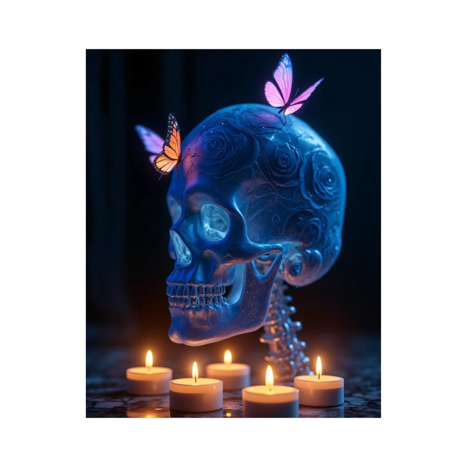 Paint By Numbers Kit for Adults Beginner - Blue Skull Butterflies Candle Glow DIY Canvas Painting Kits for Adults, Frameless Paint By Number for Adults for Home Wall Decor 16x20 Inch