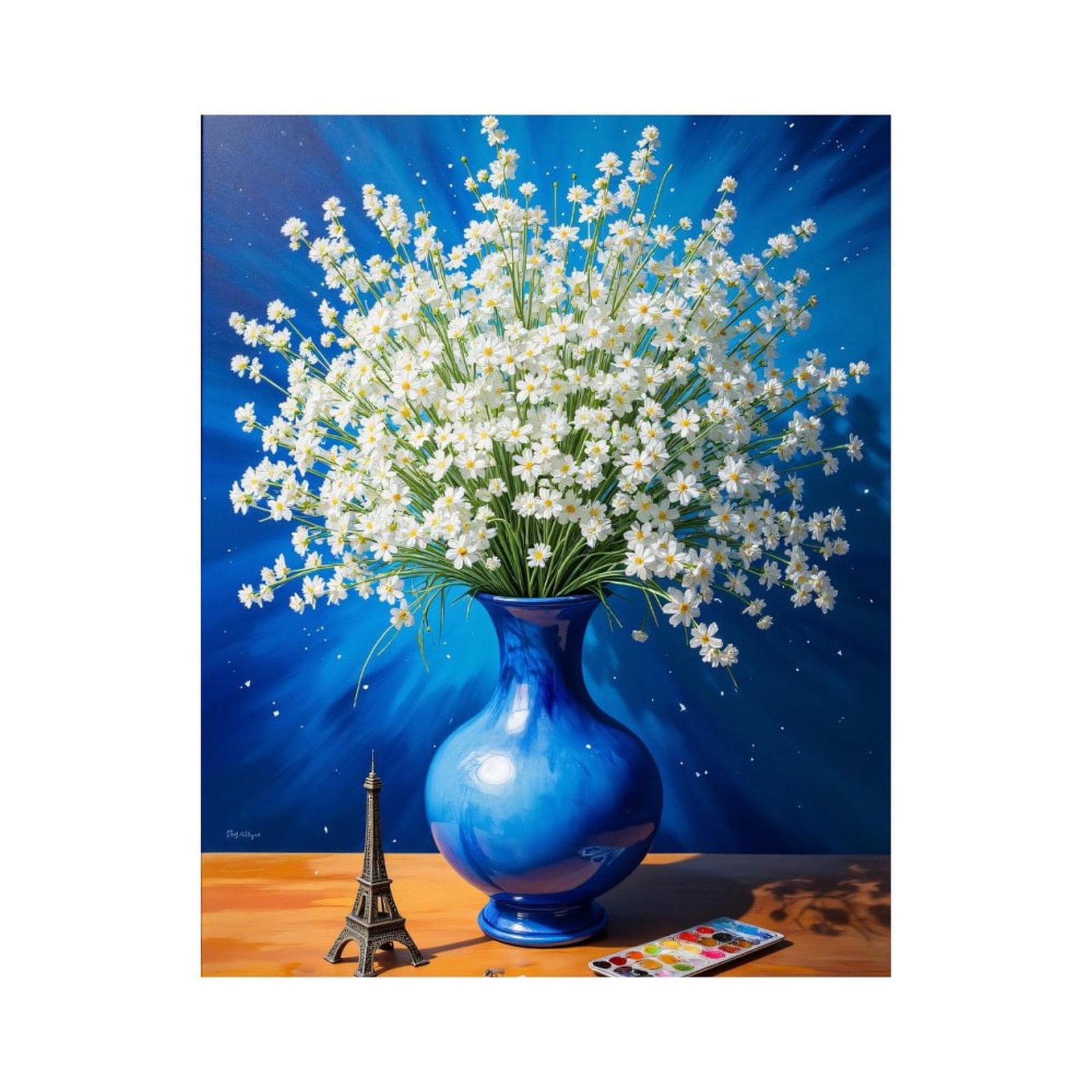 Paint By Numbers Kit for Adults Beginner - Blue Vase Daisy Eiffel Tower Art DIY Canvas Painting Kits for Adults, Frameless Paint By Number for Adults for Home Wall Decor 16x20 Inch
