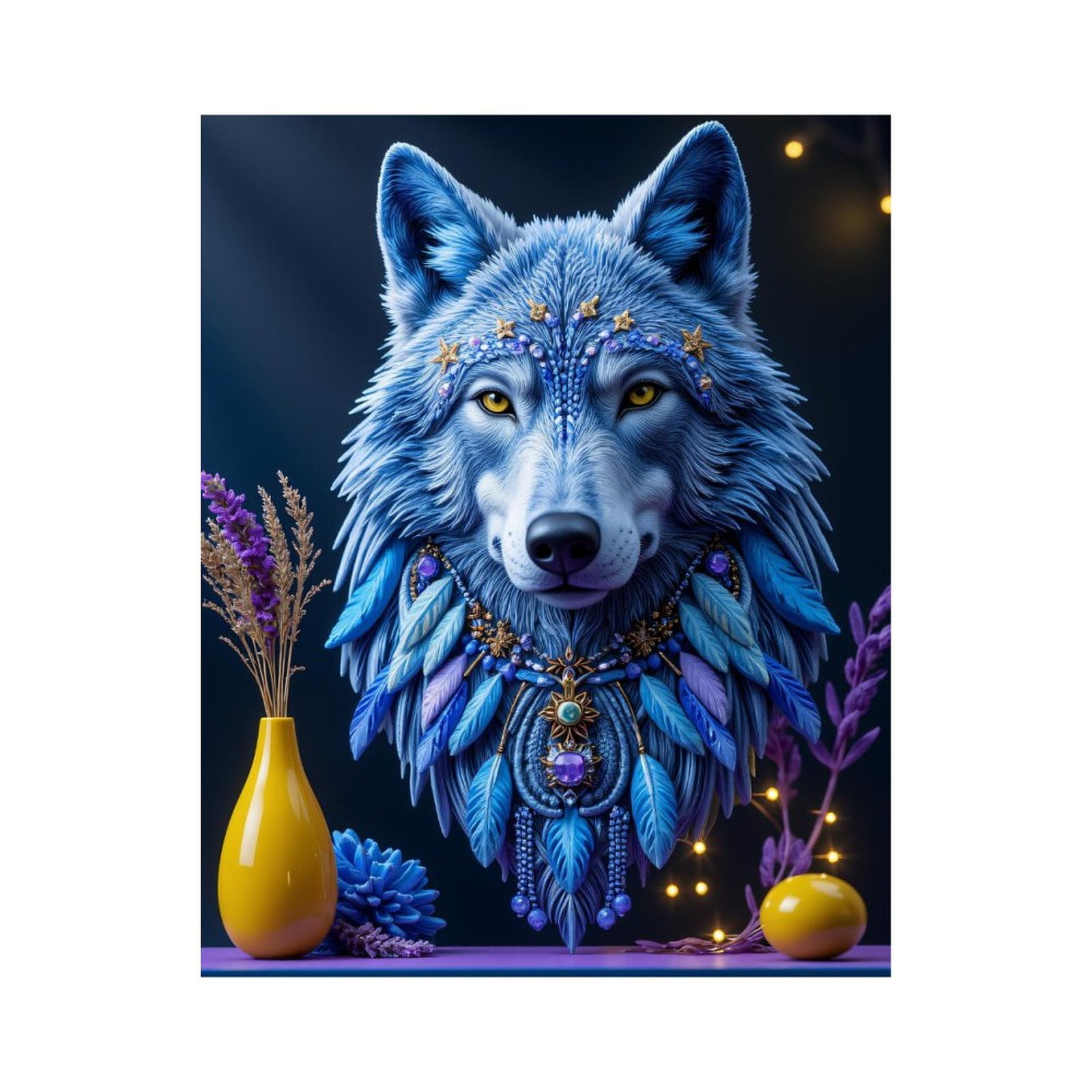 Paint By Numbers Kit for Adults Beginner - Blue Wolf Art Decor Feathers Jewels DIY Canvas Painting Kits for Adults, Frameless Paint By Number for Adults for Home Wall Decor 16x20 Inch
