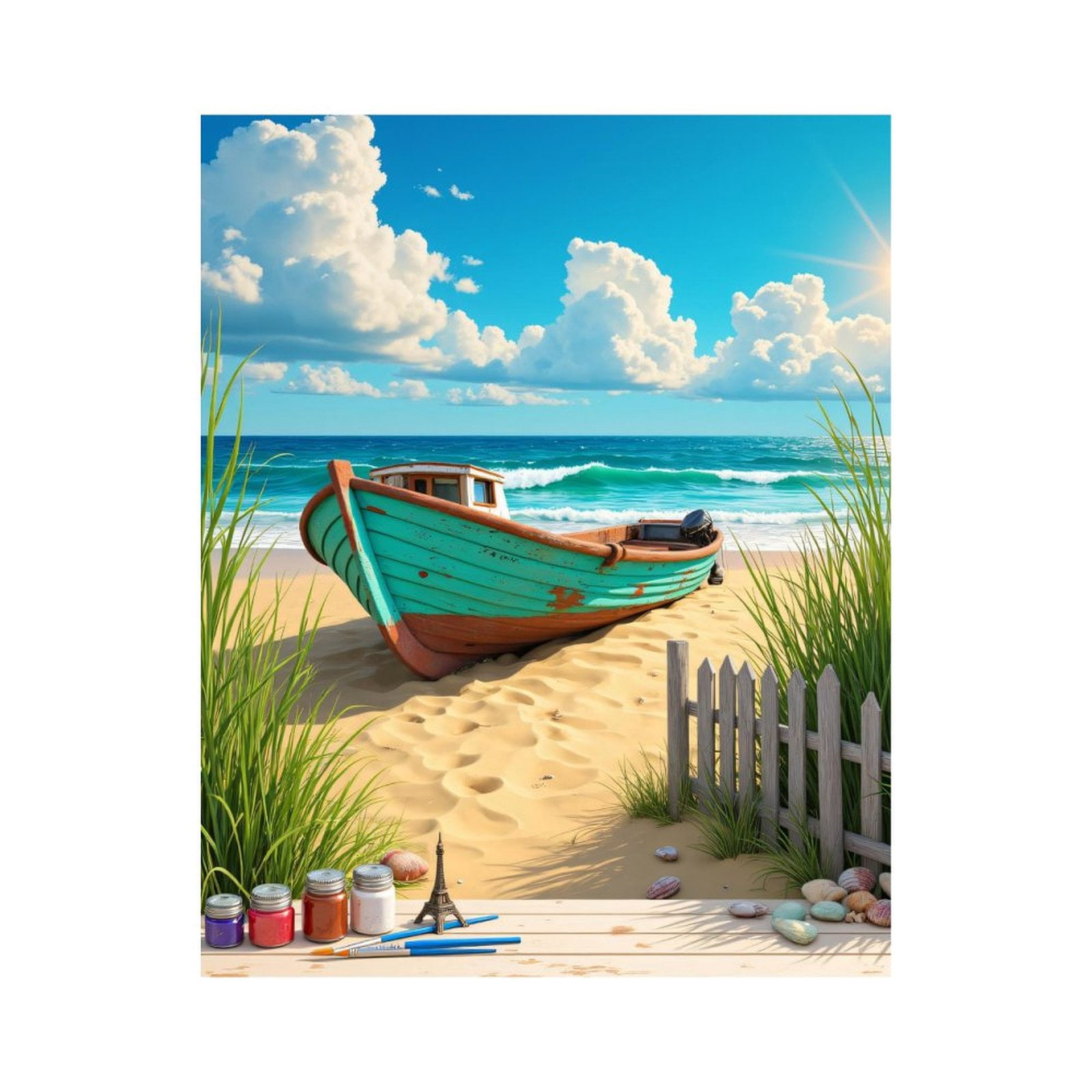 Paint By Numbers Kit for Adults Beginner - Boat On Sandy Beach With Art Supplies DIY Canvas Painting Kits for Adults, Frameless Paint By Number for Adults for Home Wall Decor 16x20 Inch