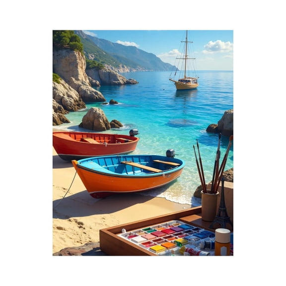 Paint By Numbers Kit for Adults Beginner - Boats Paints Beach Seascape Beauty DIY Canvas Painting Kits for Adults, Frameless Paint By Number for Adults for Home Wall Decor 16x20 Inch