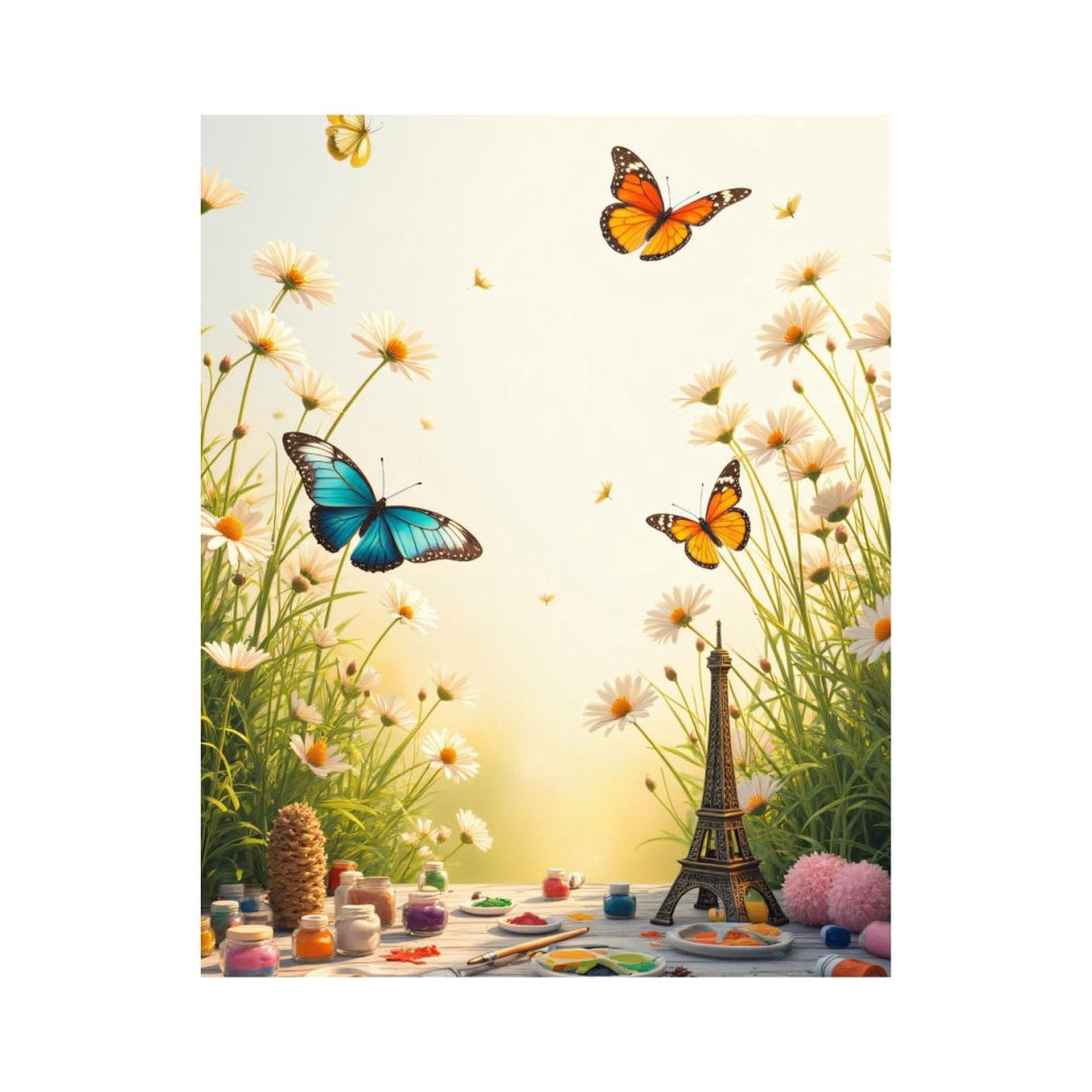 Paint By Numbers Kit for Adults Beginner - Butterflies Daisies Art Eiffel Tower DIY Canvas Painting Kits for Adults, Frameless Paint By Number for Adults for Home Wall Decor 16x20 Inch