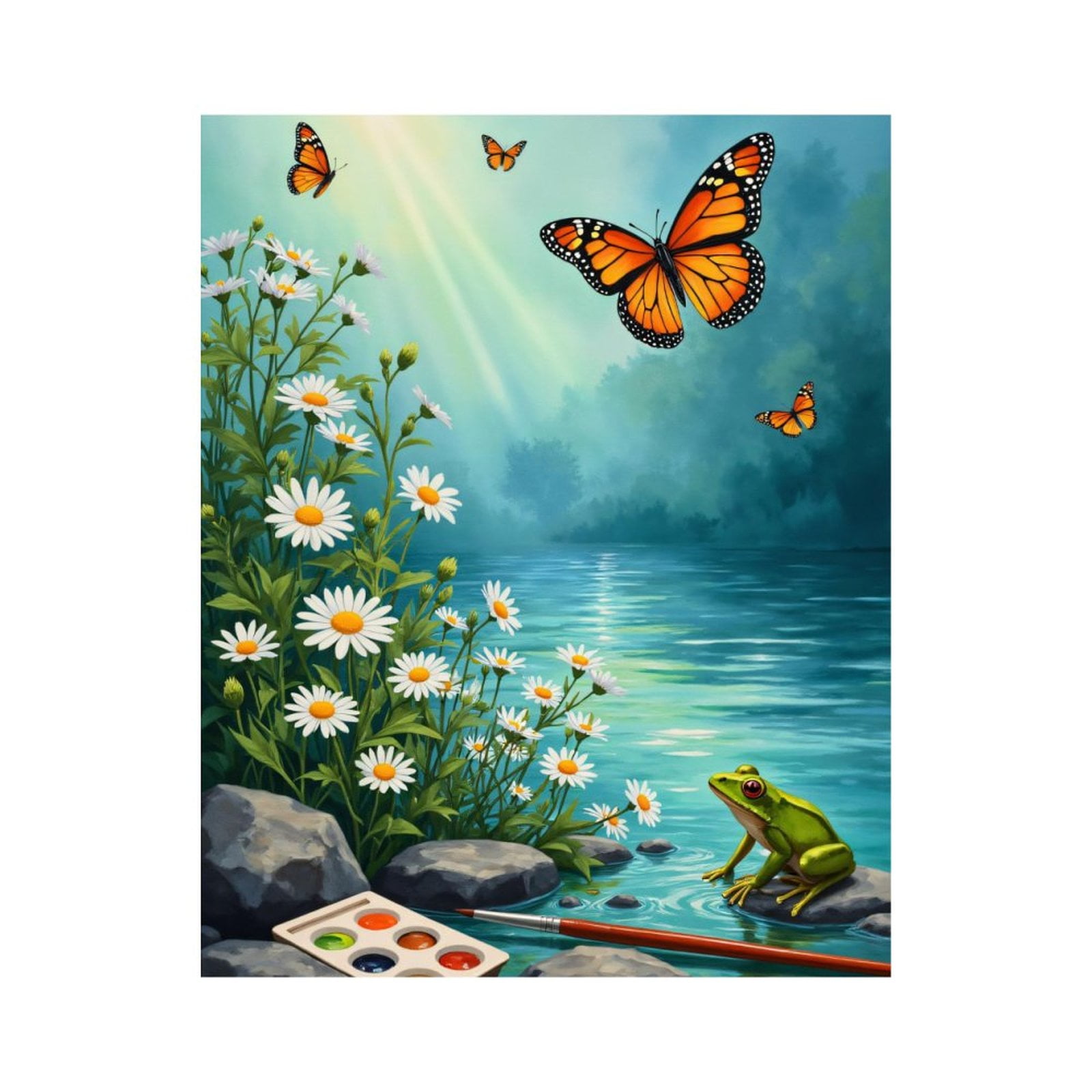Paint By Numbers Kit for Adults Beginner - Butterflies Daisies Frog Watercolor Art DIY Canvas Painting Kits for Adults, Frameless Paint By Number for Adults for Home Wall Decor 16x20 Inch