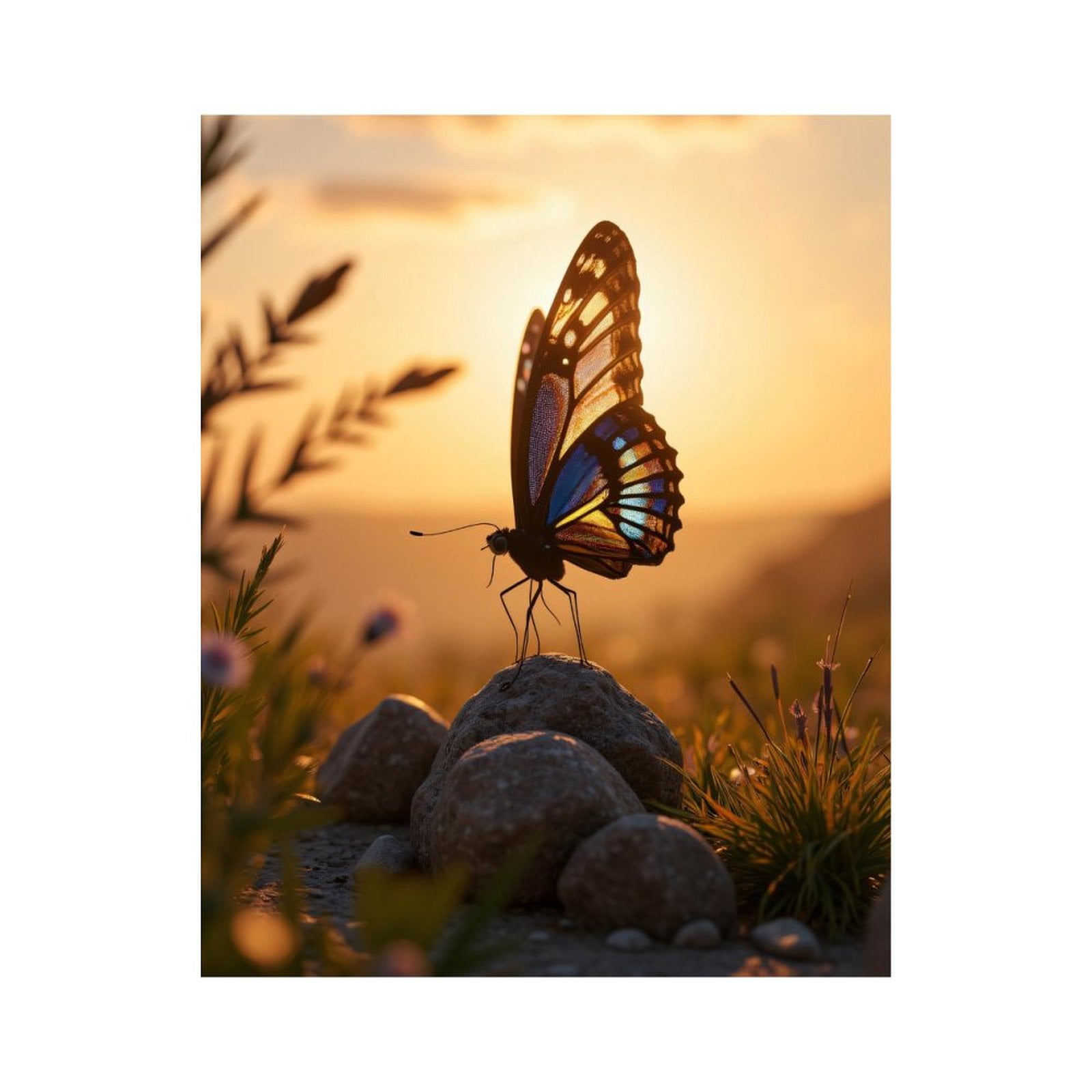 Paint By Numbers Kit for Adults Beginner - Butterfly Sunset Rock Tranquil Scene DIY Canvas Painting Kits for Adults, Frameless Paint By Number for Adults for Home Wall Decor 16x20 Inch