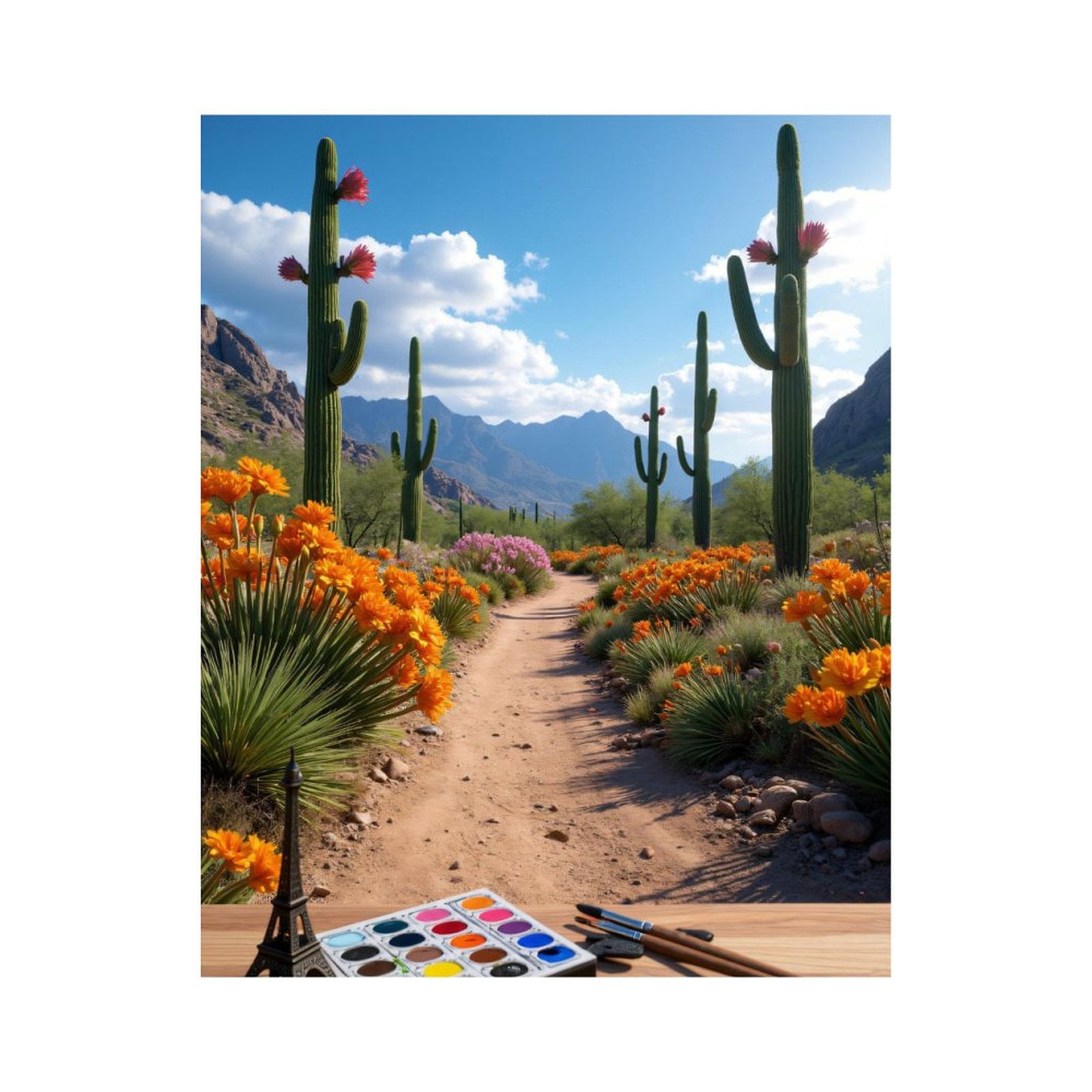 Paint By Numbers Kit for Adults Beginner - Cactus Pathway Vibrant Landscape Art DIY Canvas Painting Kits for Adults, Frameless Paint By Number for Adults for Home Wall Decor 16x20 Inch