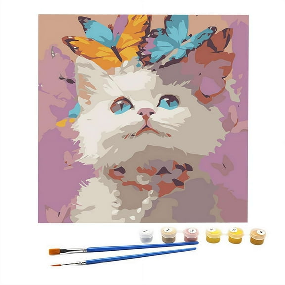 Paint by Numbers Kit for Adults Beginner Cat, Acrylic Pets Oil Painting by Numbers Kits with PaintBrushes Paintwork Art Crafts Canvas for Home Decor 8x8 inch