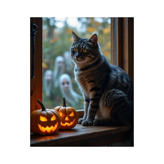 Paint By Numbers Kit for Adults Beginner - Cat Jack O Lantern Ghosts Window DIY Canvas Painting Kits for Adults, Frameless Paint By Number for Adults for Home Wall Decor 16x20 Inch