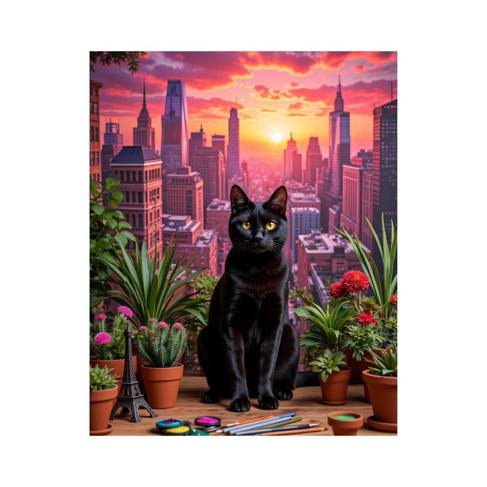 Paint By Numbers Kit for Adults Beginner - Cat Urban Scene Sunset Art Supplies DIY Canvas Painting Kits for Adults, Frameless Paint By Number for Adults for Home Wall Decor 16x20 Inch