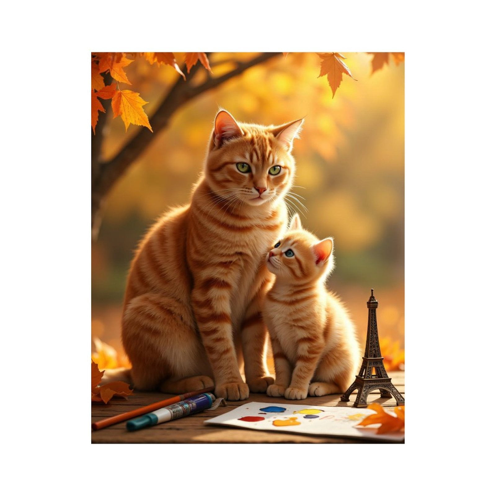 Paint By Numbers Kit for Adults Beginner - Cats Autumn Art Eiffel Tower DIY Canvas Painting Kits for Adults, Frameless Paint By Number for Adults for Home Wall Decor 16x20 Inch