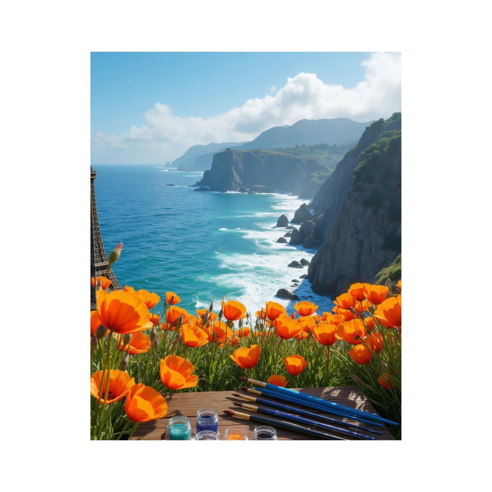Paint By Numbers Kit for Adults Beginner - Coastal Poppies Art Supplies View DIY Canvas Painting Kits for Adults, Frameless Paint By Number for Adults for Home Wall Decor 16x20 Inch