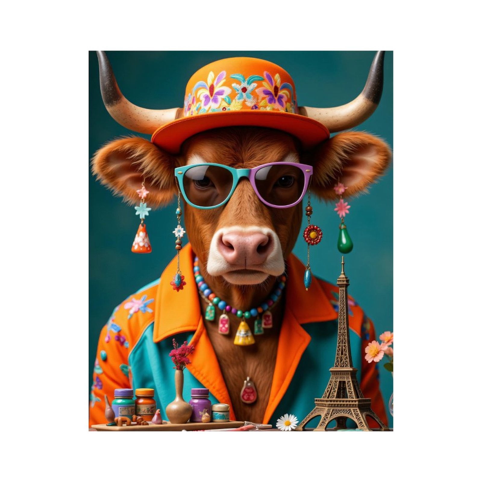 Paint By Numbers Kit for Adults Beginner - Colorful Cow Fashion Art Playful DIY Canvas Painting Kits for Adults, Frameless Paint By Number for Adults for Home Wall Decor 16x20 Inch