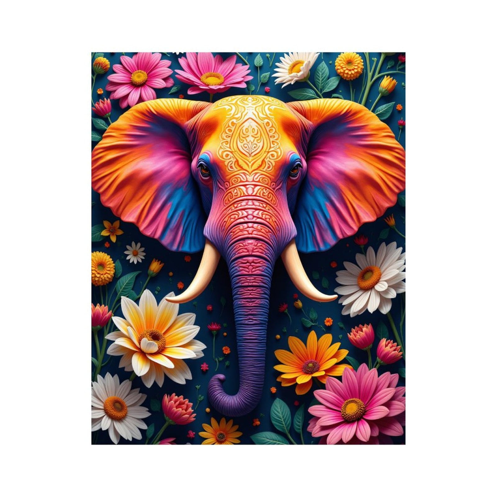Paint By Numbers Kit for Adults Beginner - Colorful Elephant Floral Art DIY Canvas Painting Kits for Adults, Frameless Paint By Number for Adults for Home Wall Decor 16x20 Inch
