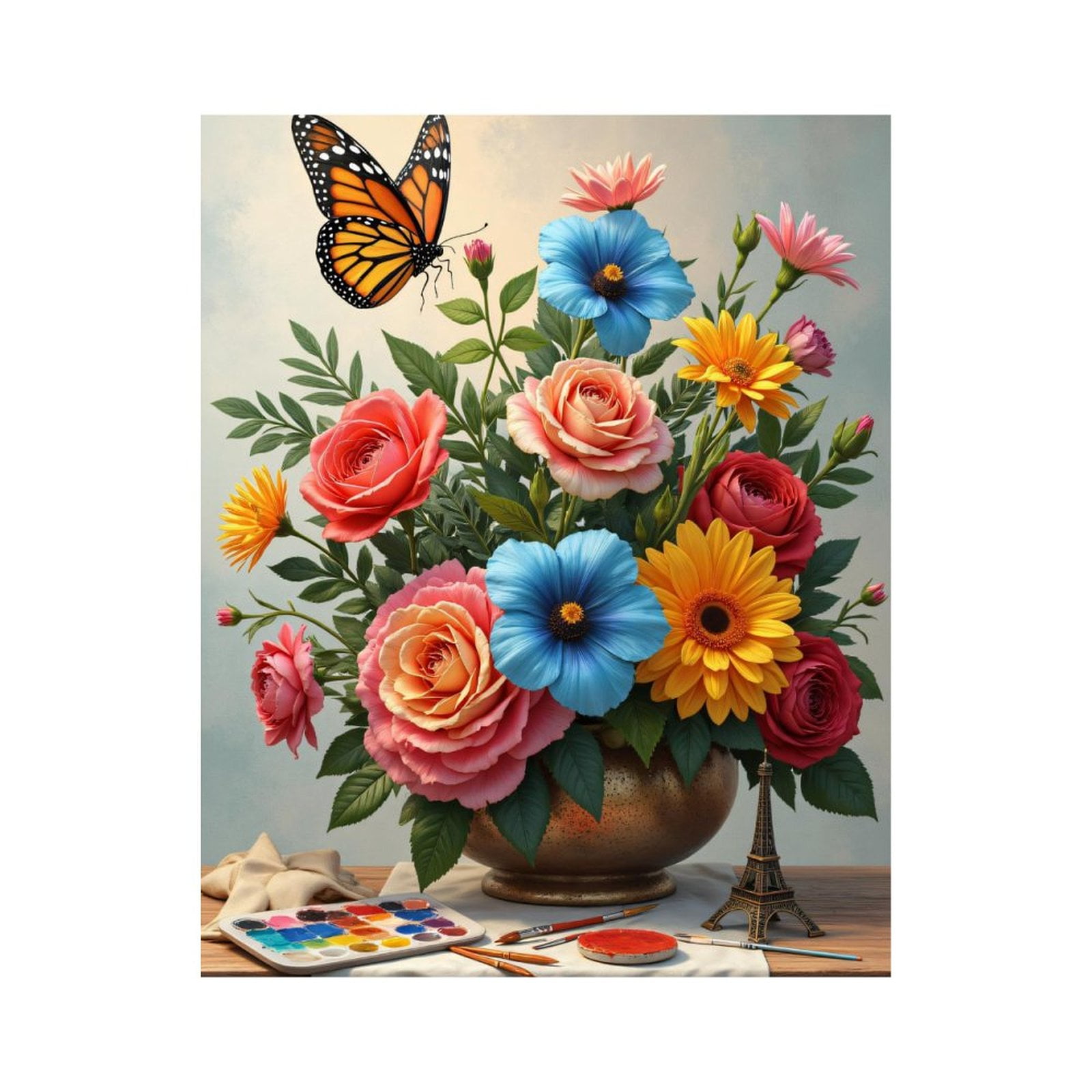 Paint By Numbers Kit for Adults Beginner - Colorful Floral Art Painting Butterfly DIY Canvas Painting Kits for Adults, Frameless Paint By Number for Adults for Home Wall Decor 16x20 Inch