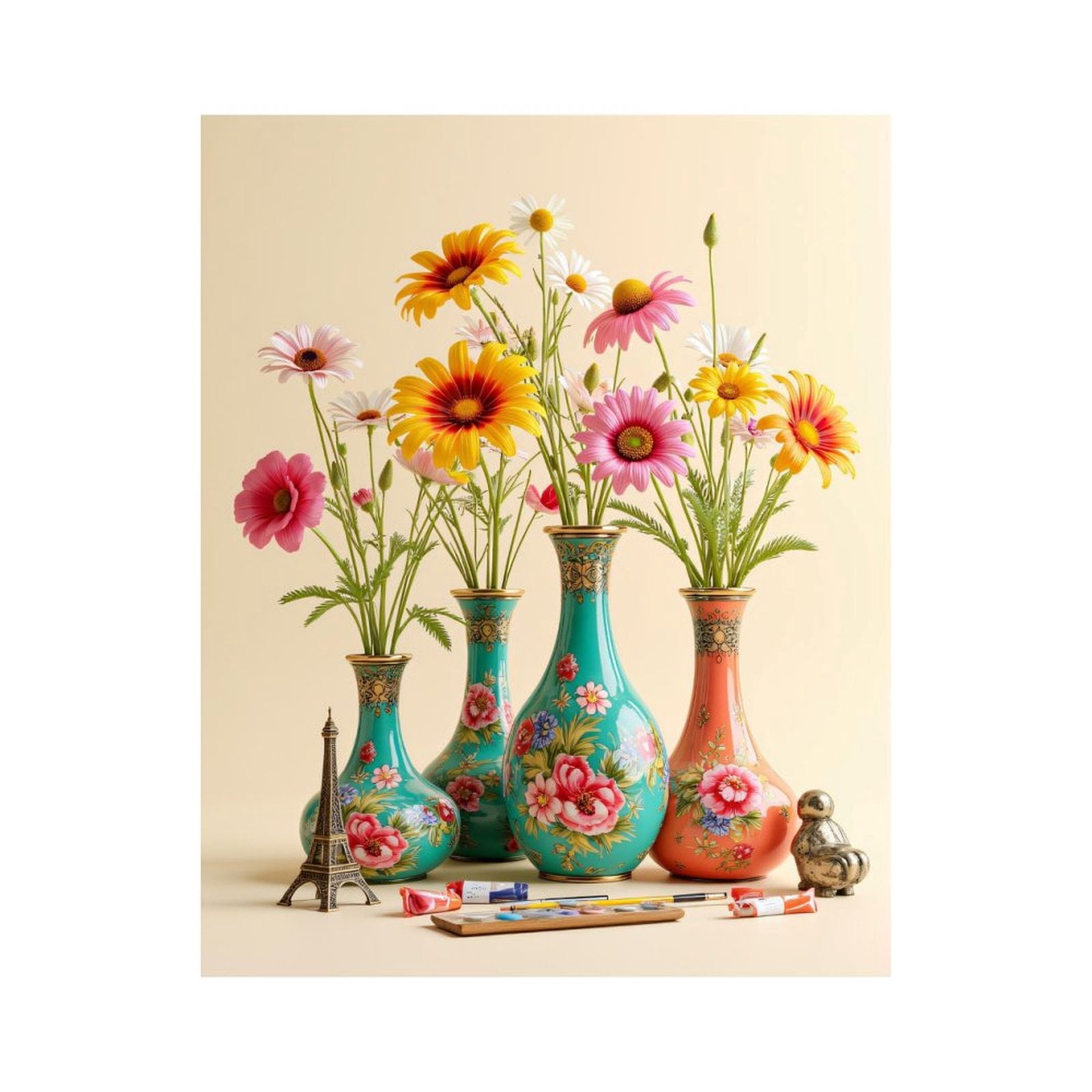 Paint By Numbers Kit for Adults Beginner - Colorful Floral Vases Art Supplies DIY Canvas Painting Kits for Adults, Frameless Paint By Number for Adults for Home Wall Decor 16x20 Inch