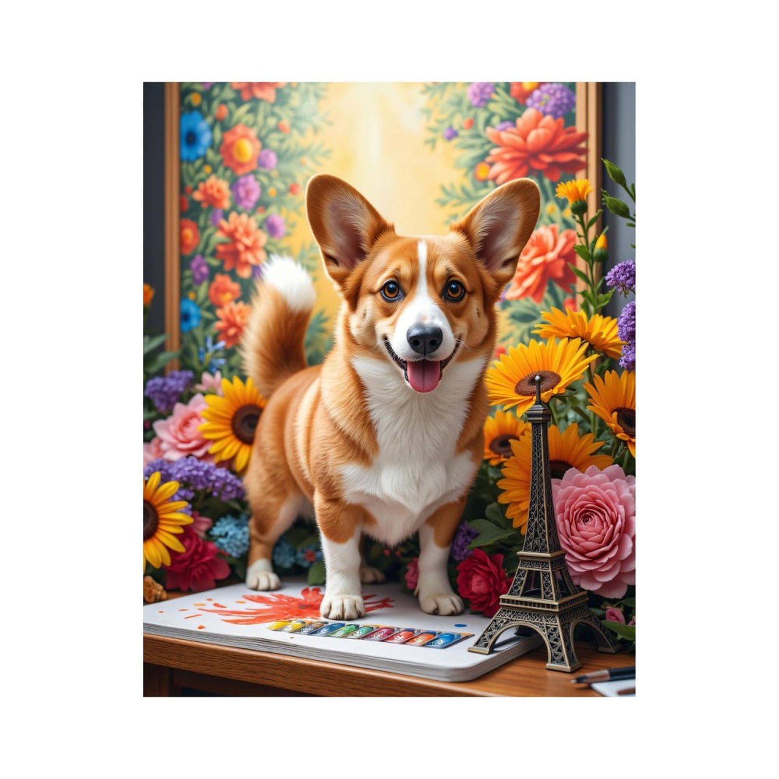 Paint By Numbers Kit for Adults Beginner - Corgi Art Floral Eiffel Tower DIY Canvas Painting Kits for Adults, Frameless Paint By Number for Adults for Home Wall Decor 16x20 Inch