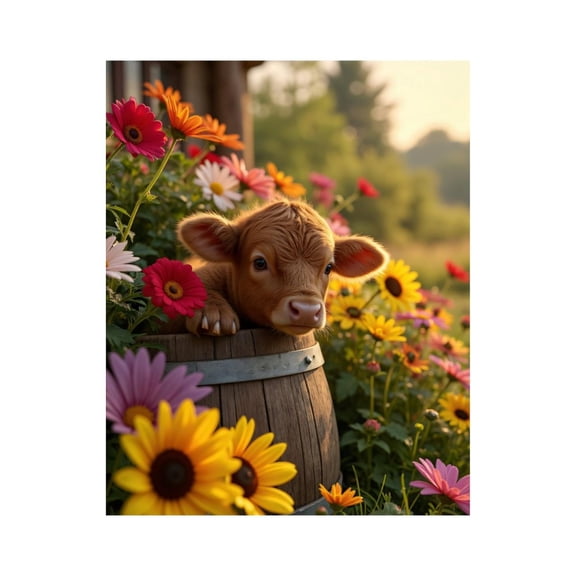 Paint By Numbers Kit for Adults Beginner - Cow In Wooden Barrel With Flowers DIY Canvas Painting Kits for Adults, Frameless Paint By Number for Adults for Home Wall Decor 16x20 Inch