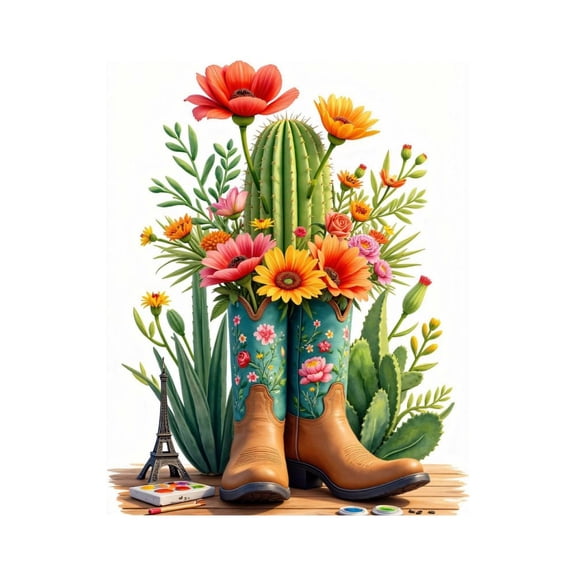 Paint By Numbers Kit for Adults Beginner - Cowboy Boots Cactus Flowers Art DIY Canvas Painting Kits for Adults, Frameless Paint By Number for Adults for Home Wall Decor 16x20 Inch