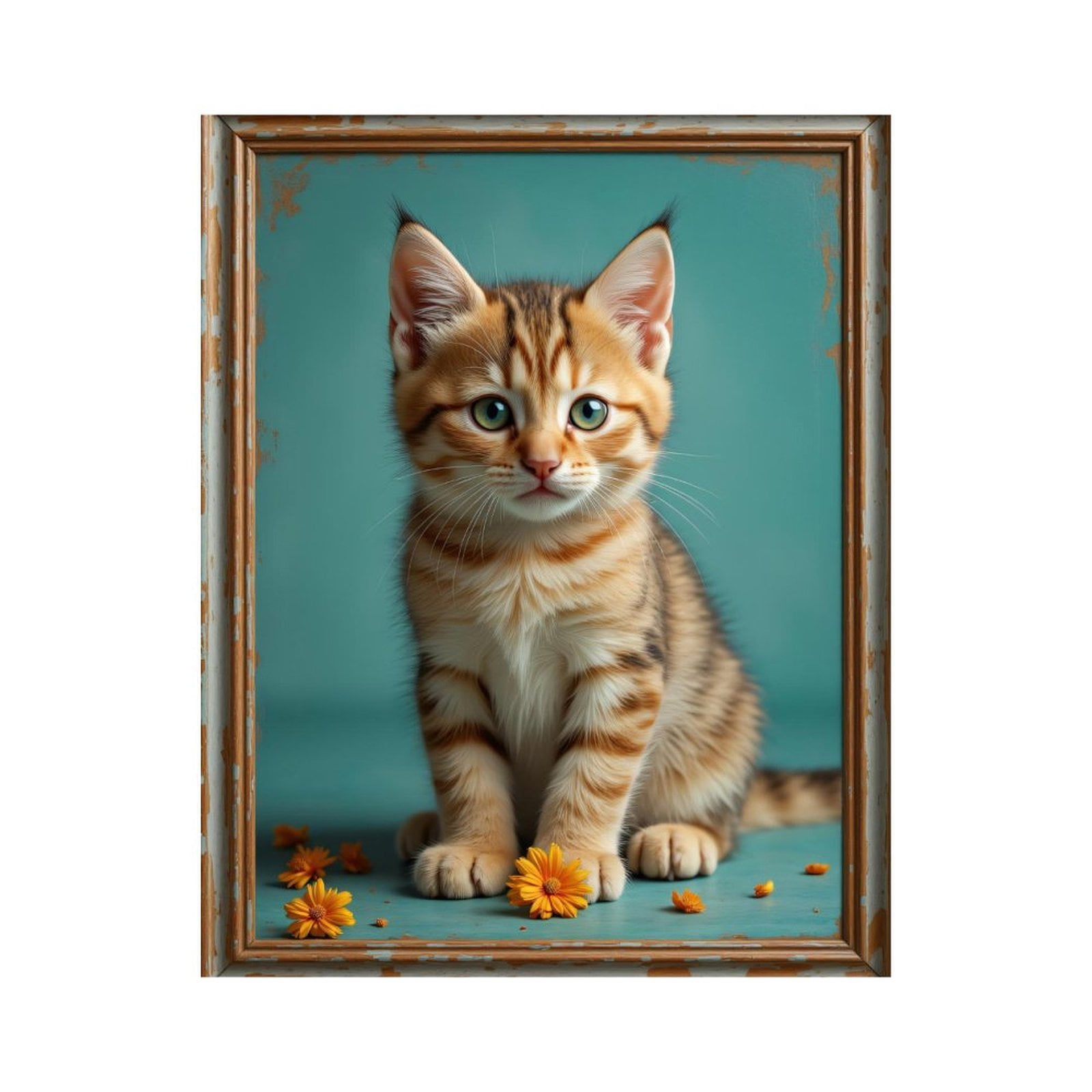 Paint By Numbers Kit for Adults Beginner - Cute Kitten Orange Flowers Frame DIY Canvas Painting Kits for Adults, Frameless Paint By Number for Adults for Home Wall Decor 16x20 Inch