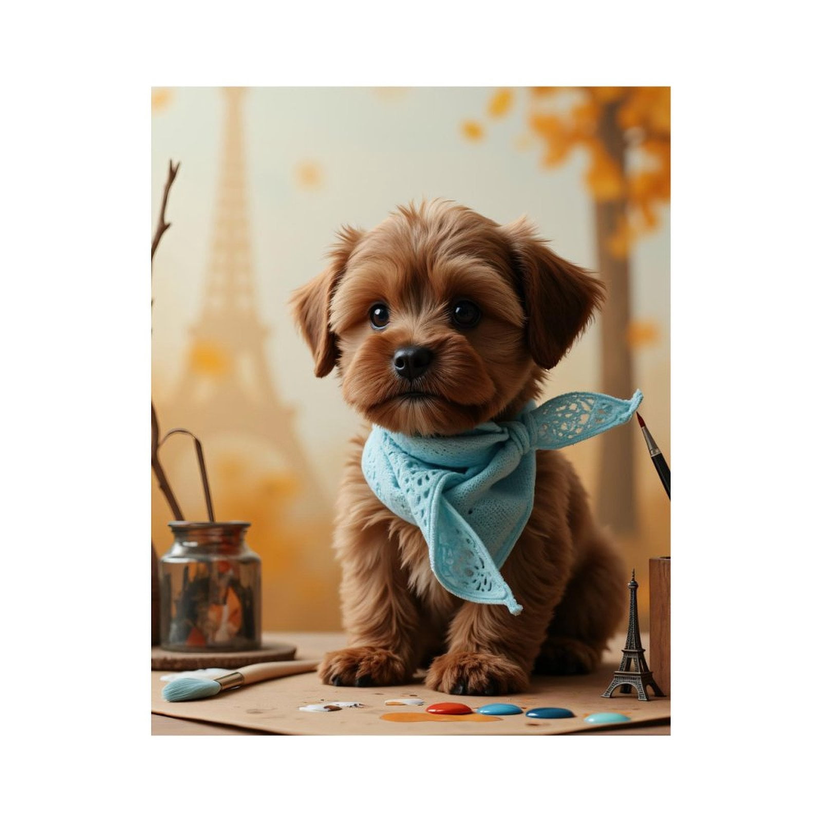 Paint By Numbers Kit for Adults Beginner - Cute Puppy Paris Scarf Painting Art DIY Canvas Painting Kits for Adults, Frameless Paint By Number for Adults for Home Wall Decor 16x20 Inch