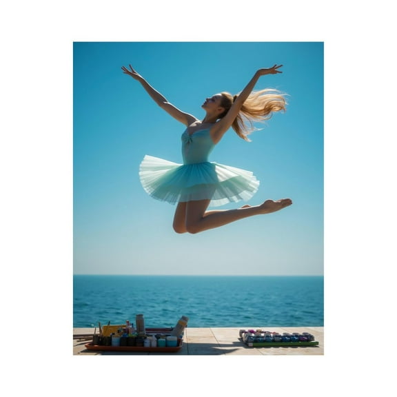 Paint By Numbers Kit for Adults Beginner - DIY Ballet Dancer Leaping Ocean Sky Canvas Painting Kits for Adults, Frameless Paint By Number for Adults for Home Wall Decor 16x20 Inch