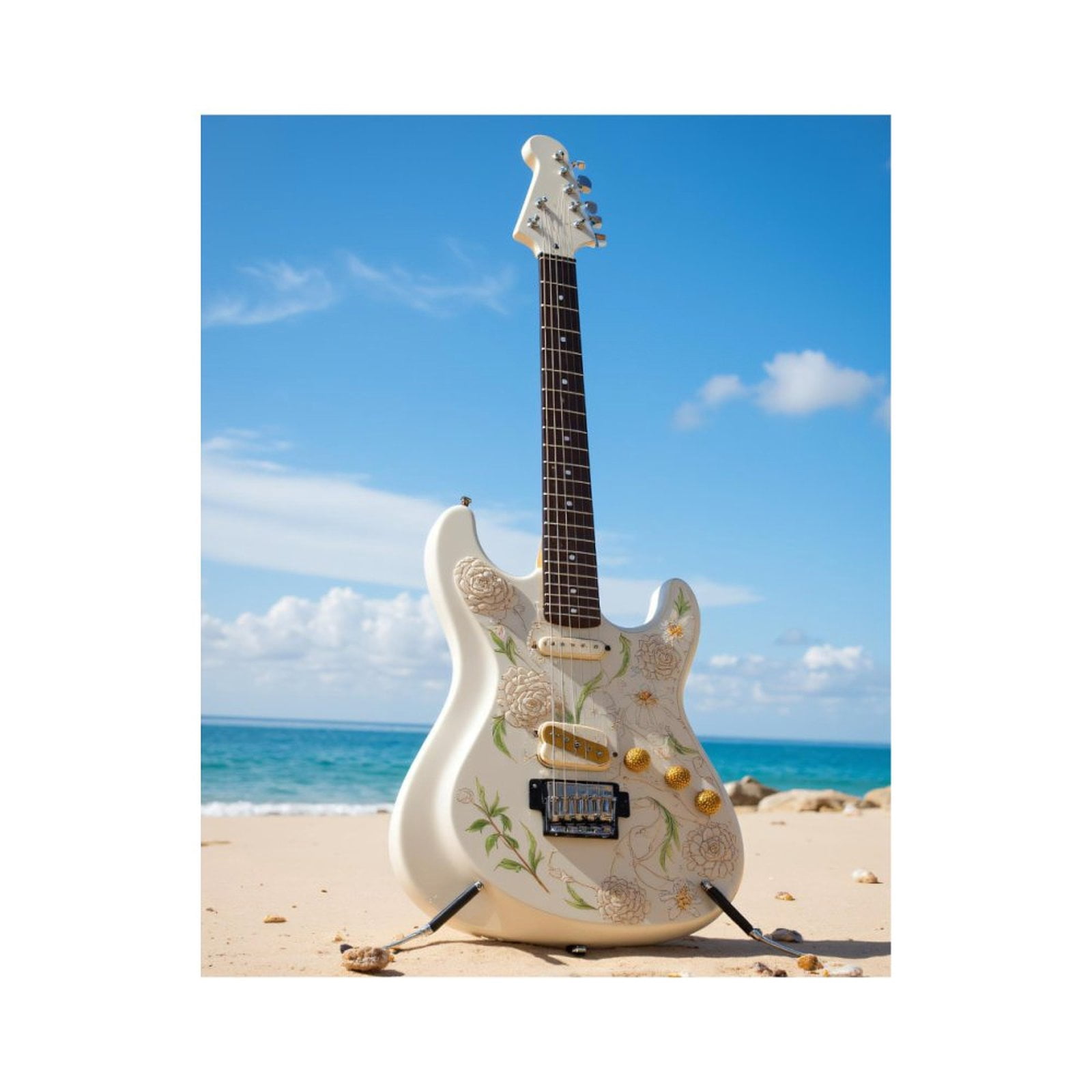 Paint By Numbers Kit for Adults Beginner - DIY Beach Floral Electric Guitar Canvas Painting Kits for Adults, Frameless Paint By Number for Adults for Home Wall Decor 16x20 Inch