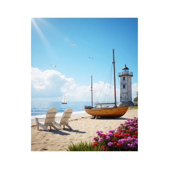 Paint By Numbers Kit for Adults Beginner - DIY Beach Lighthouse Sailboat Scene Canvas Painting Kits for Adults, Frameless Paint By Number for Adults for Home Wall Decor 16x20 Inch