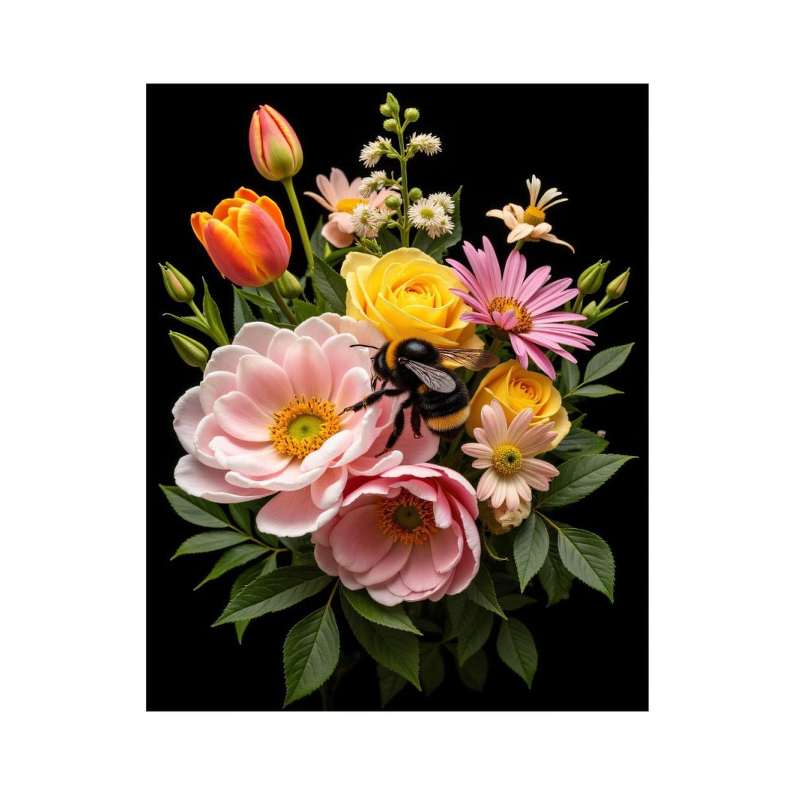Paint By Numbers Kit for Adults Beginner - DIY Bee On Colorful Floral Bouquet Canvas Painting Kits for Adults, Frameless Paint By Number for Adults for Home Wall Decor 16x20 Inch