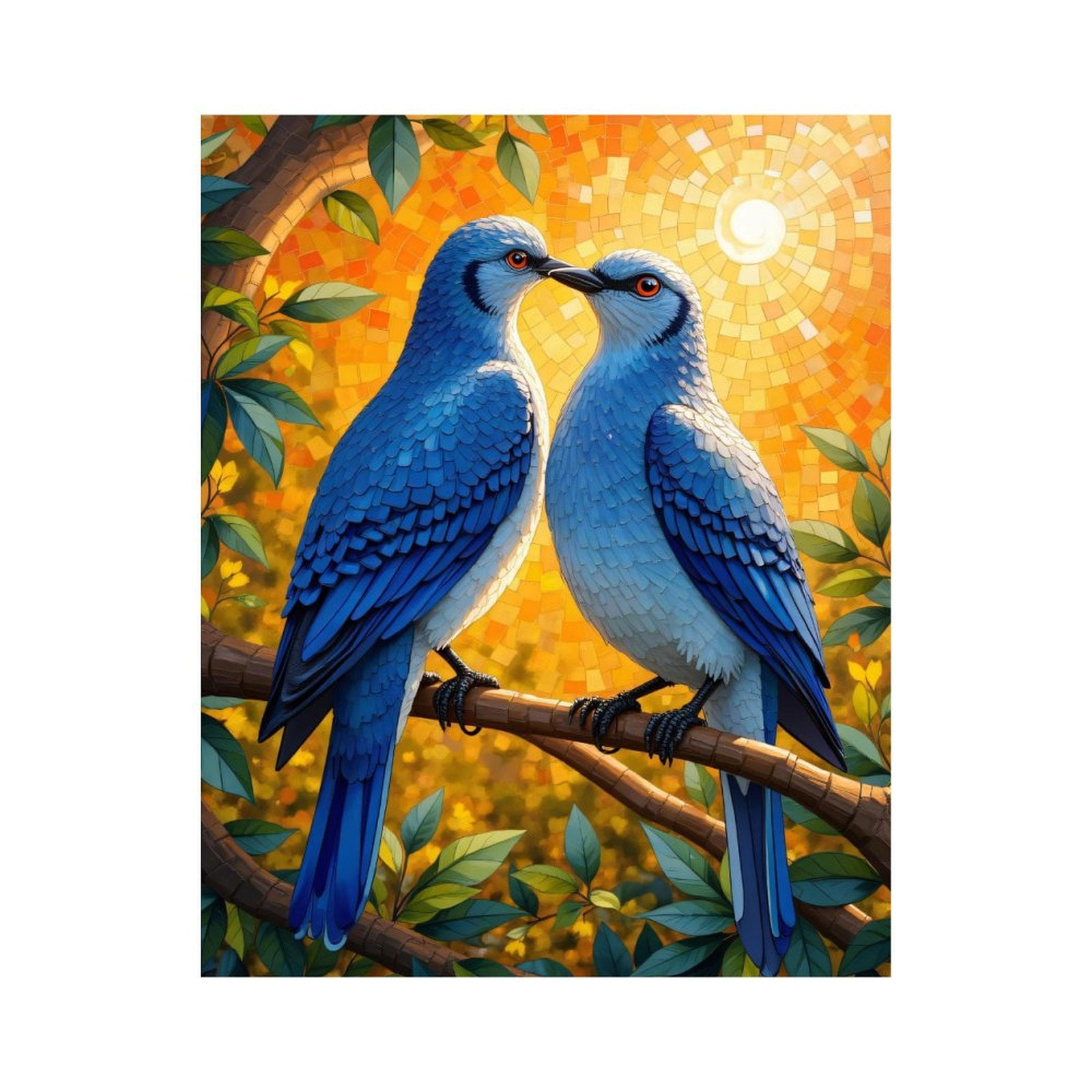 Paint By Numbers Kit for Adults Beginner - DIY Birds On Branch Vibrant Mosaic Sun Canvas Painting Kits for Adults, Frameless Paint By Number for Adults for Home Wall Decor 16x20 Inch