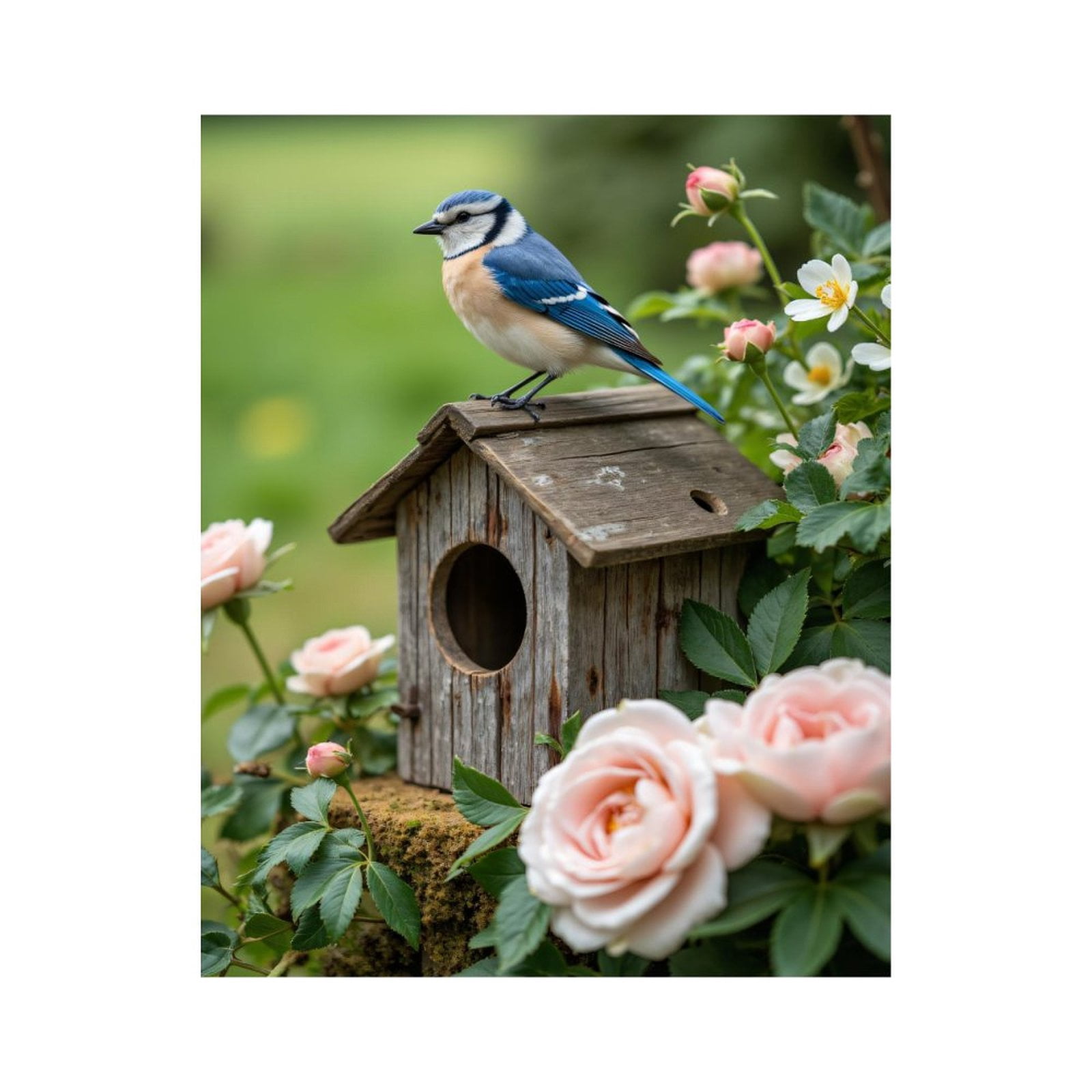 Paint By Numbers Kit for Adults Beginner - DIY Blue Bird Wooden Birdhouse Roses Canvas Painting Kits for Adults, Frameless Paint By Number for Adults for Home Wall Decor 16x20 Inch