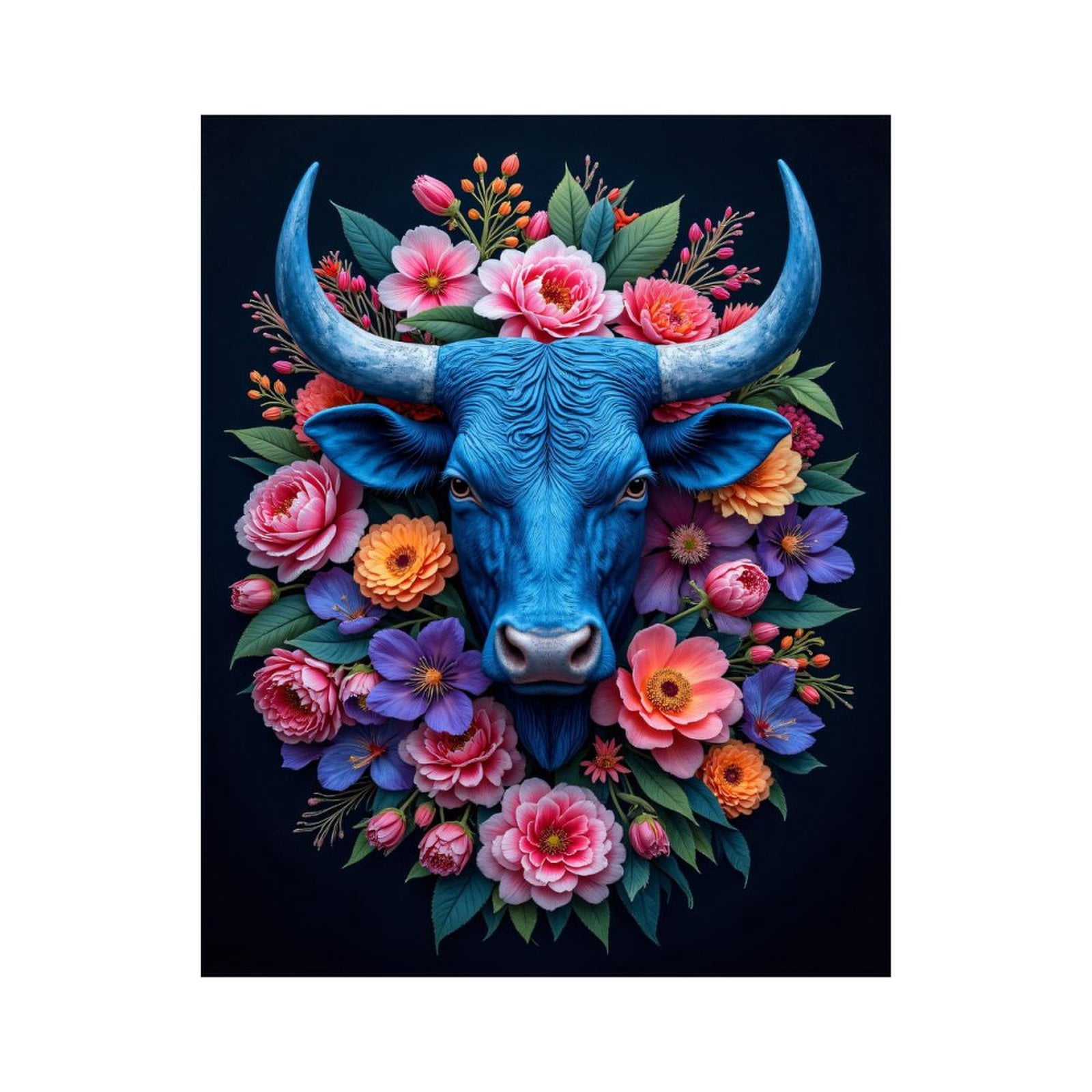 Paint By Numbers Kit for Adults Beginner - DIY Blue Bull Floral Portrait Art Canvas Painting Kits for Adults, Frameless Paint By Number for Adults for Home Wall Decor 16x20 Inch