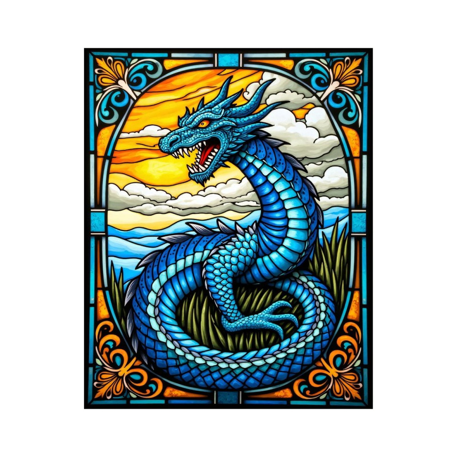 Paint By Numbers Kit for Adults Beginner - DIY Blue Dragon Stained Glass Art Canvas Painting Kits for Adults, Frameless Paint By Number for Adults for Home Wall Decor 16x20 Inch