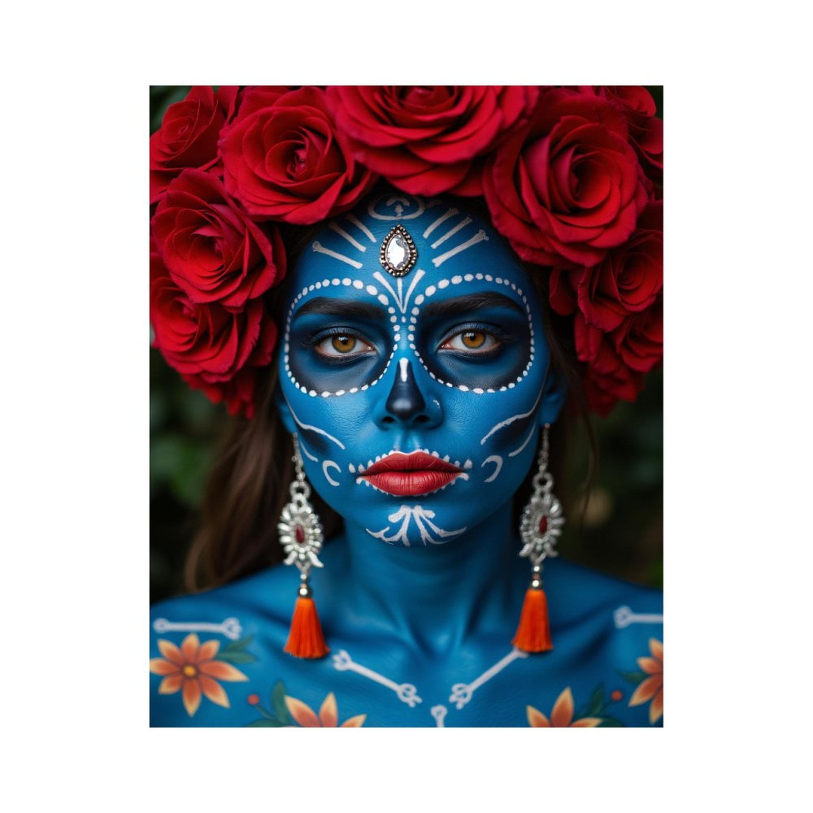 Paint By Numbers Kit for Adults Beginner - DIY Blue Face Art Red Roses Earring Canvas Painting Kits for Adults, Frameless Paint By Number for Adults for Home Wall Decor 16x20 Inch