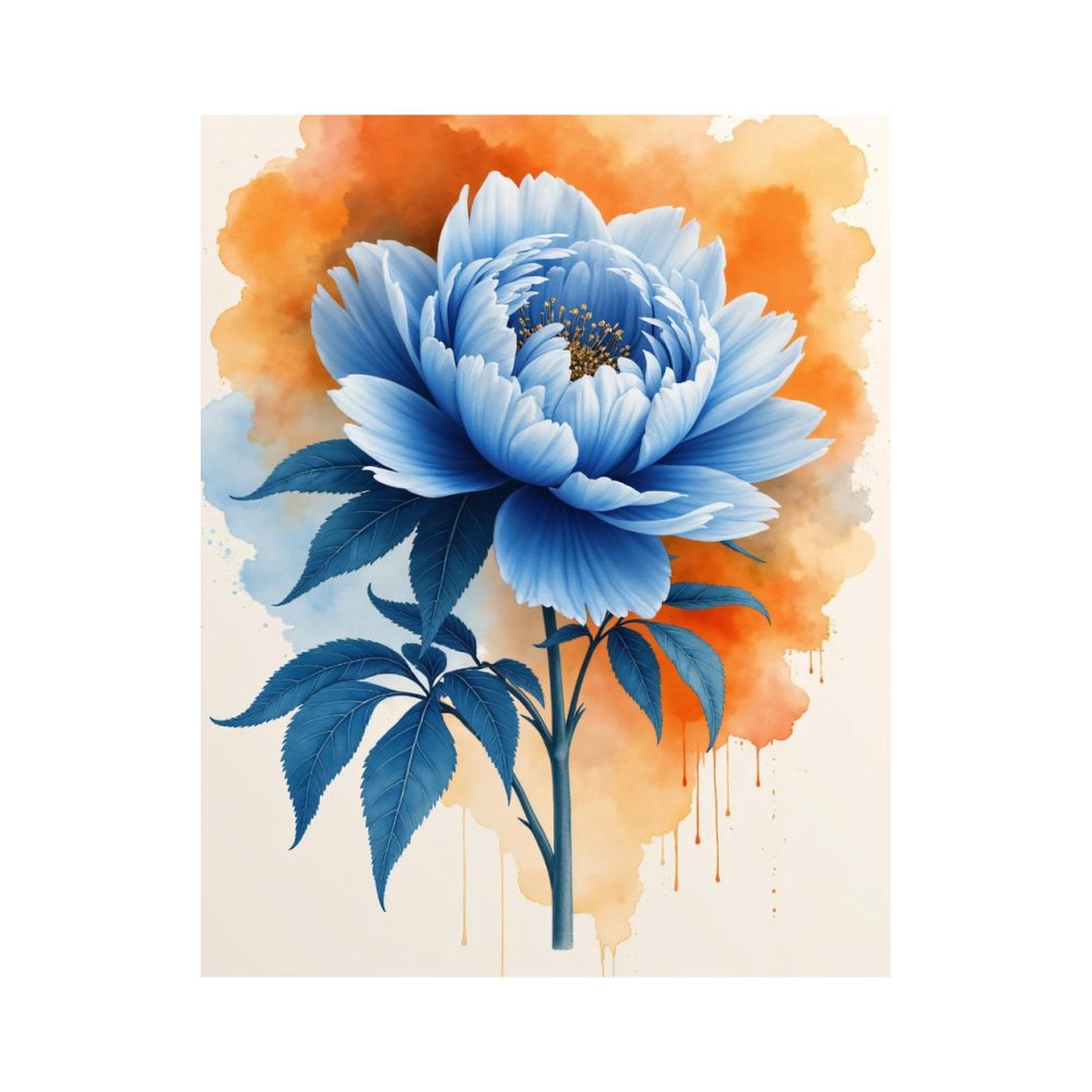 Paint By Numbers Kit for Adults Beginner - DIY Blue Flower Art on Orange Background Canvas Painting Kits for Adults, Frameless Paint By Number for Adults for Home Wall Decor 16x20 Inch