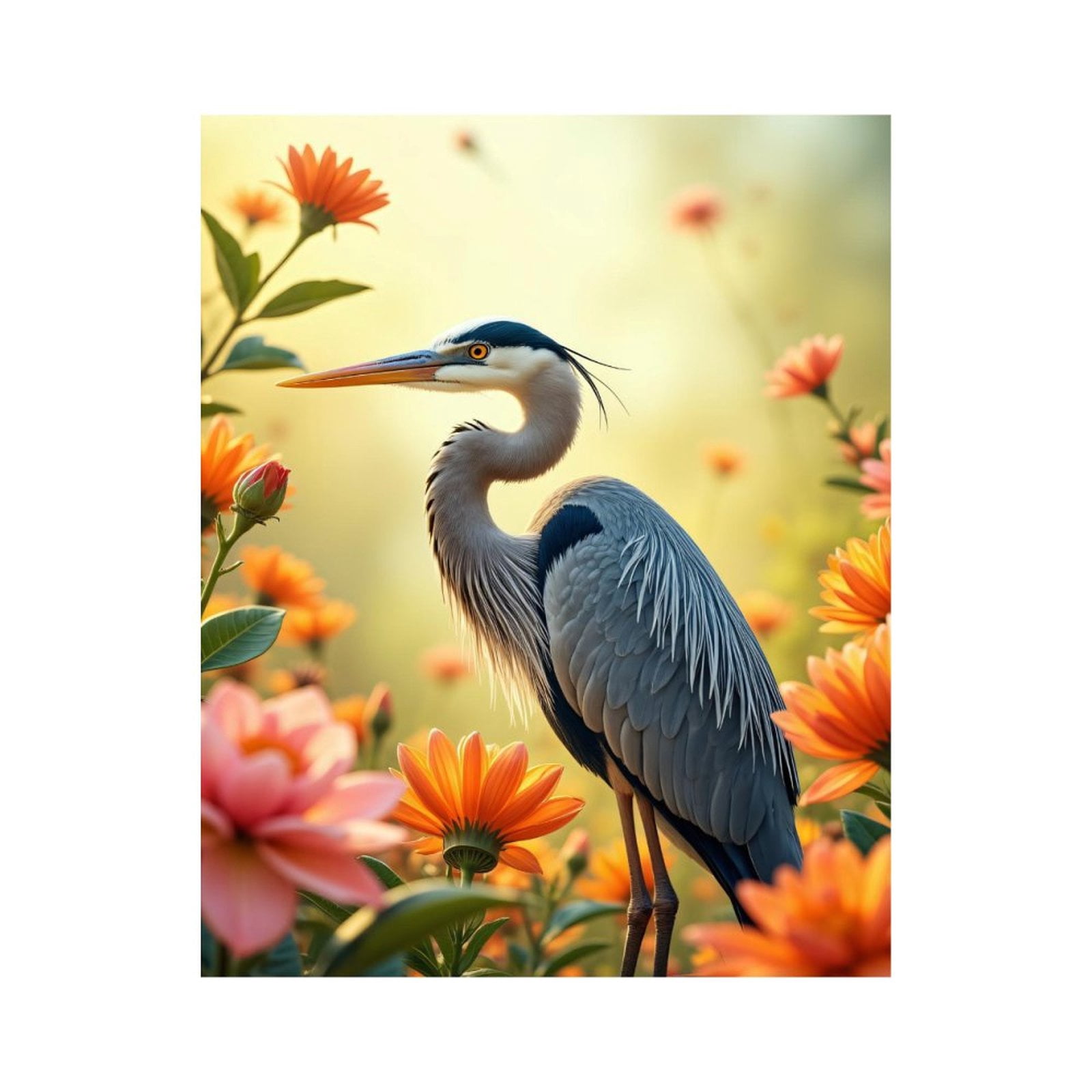 Paint By Numbers Kit for Adults Beginner - DIY Blue Heron Among Orange Blossoms Canvas Painting Kits for Adults, Frameless Paint By Number for Adults for Home Wall Decor 16x20 Inch