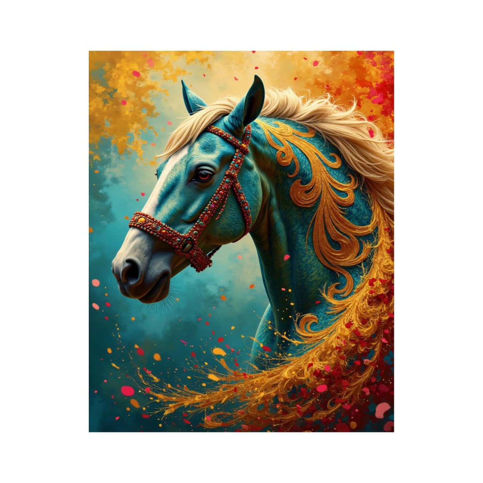 Paint By Numbers Kit for Adults Beginner - DIY Blue Horse Fantasy Art Burst Canvas Painting Kits for Adults, Frameless Paint By Number for Adults for Home Wall Decor 16x20 Inch