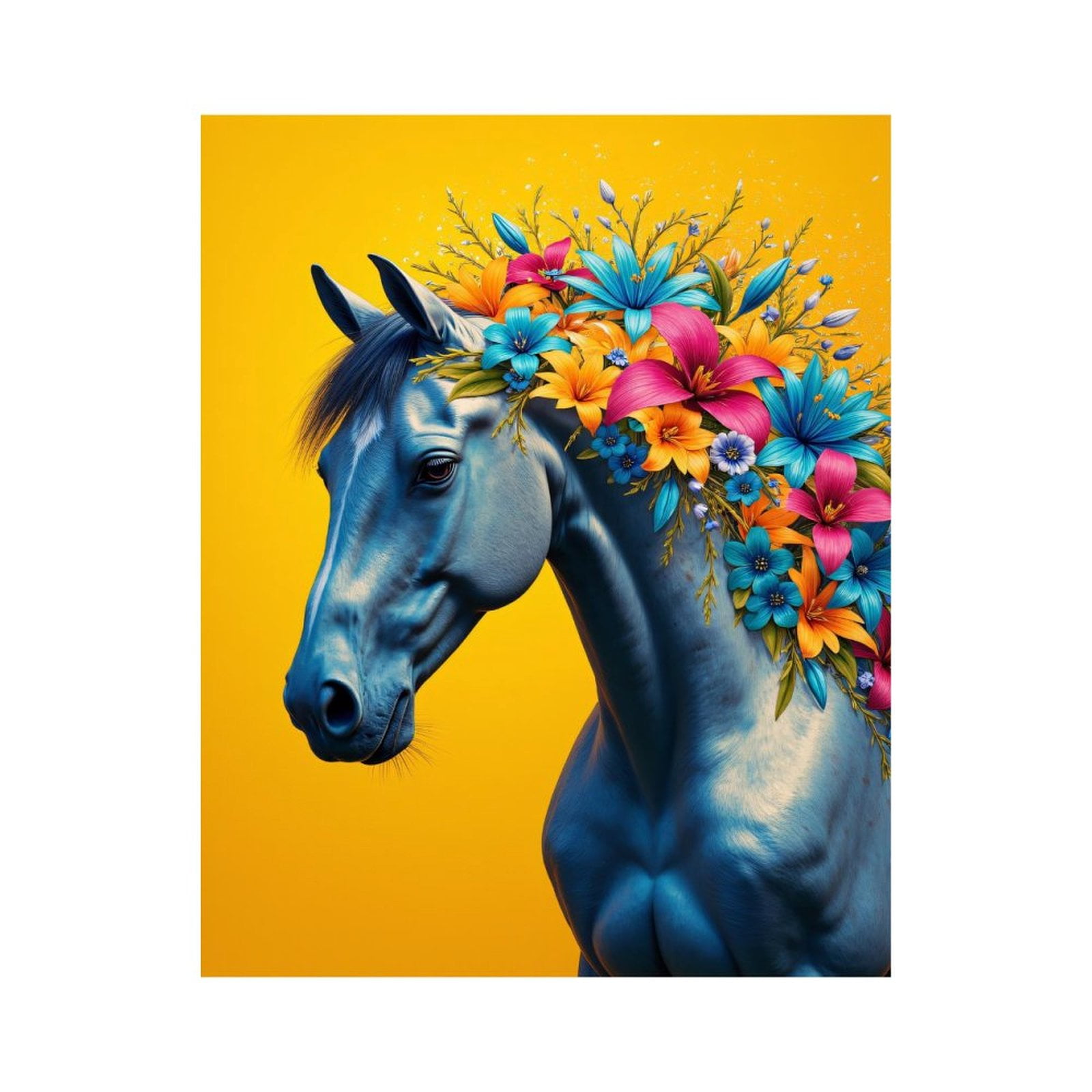 Paint By Numbers Kit for Adults Beginner - DIY Blue Horse Floral Mane Art Canvas Painting Kits for Adults, Frameless Paint By Number for Adults for Home Wall Decor 16x20 Inch