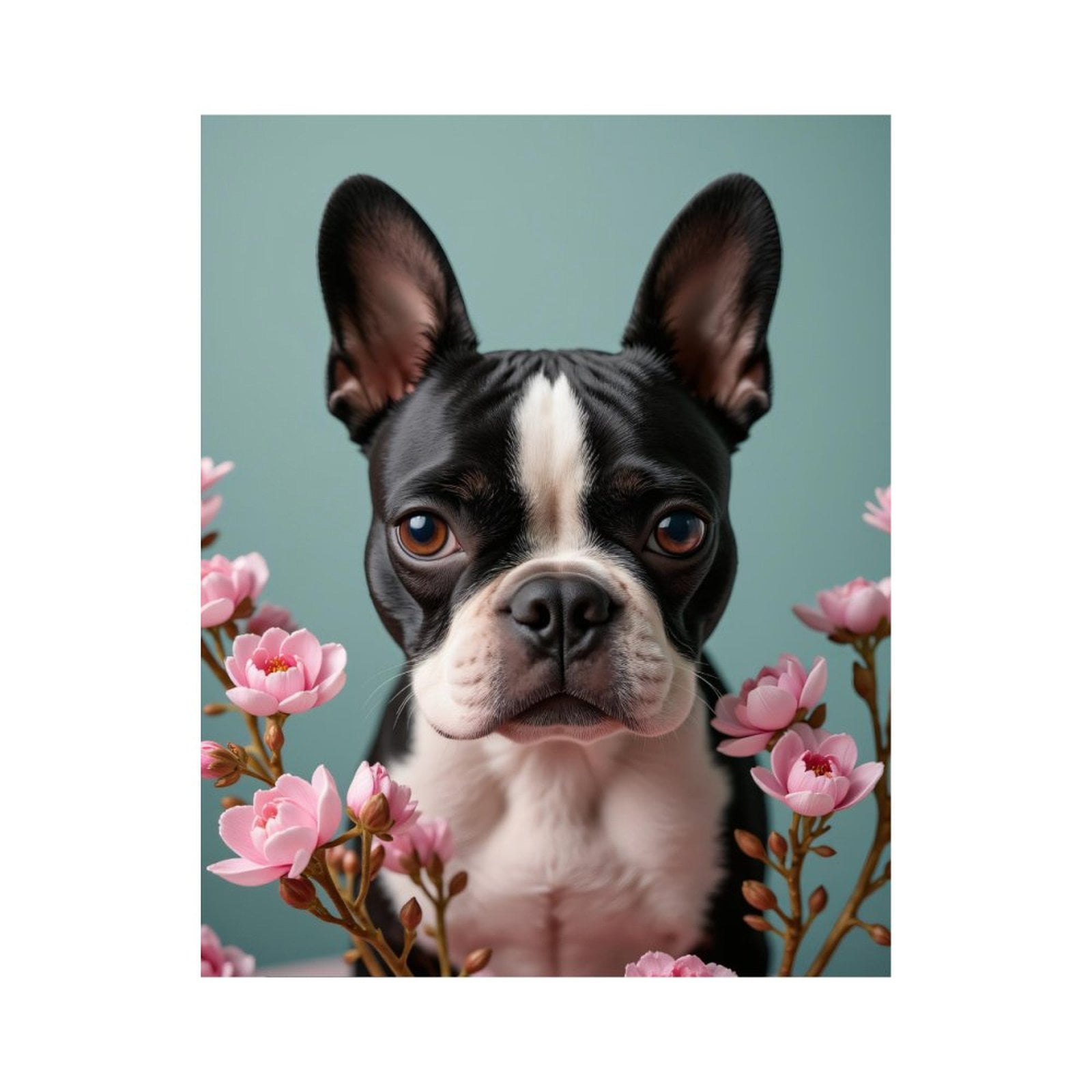Paint By Numbers Kit for Adults Beginner - DIY Boston Terrier Blossoms Portrait Canvas Painting Kits for Adults, Frameless Paint By Number for Adults for Home Wall Decor 16x20 Inch
