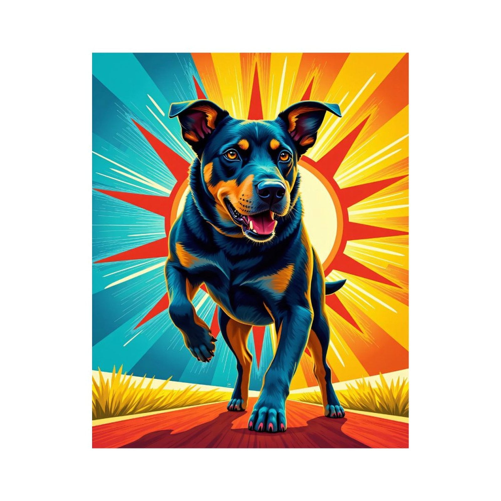 Paint By Numbers Kit for Adults Beginner - DIY Bright Energetic Dog Sunburst Art Canvas Painting Kits for Adults, Frameless Paint By Number for Adults for Home Wall Decor 16x20 Inch