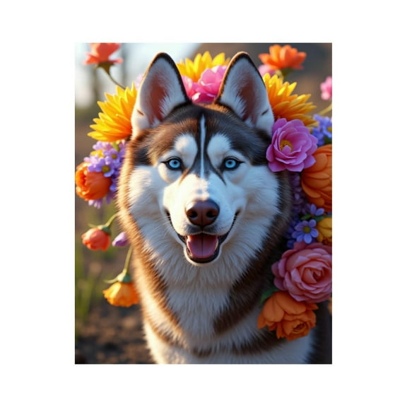 Paint By Numbers Kit for Adults Beginner - DIY Bright Husky Floral Portrait Canvas Painting Kits for Adults, Frameless Paint By Number for Adults for Home Wall Decor 16x20 Inch