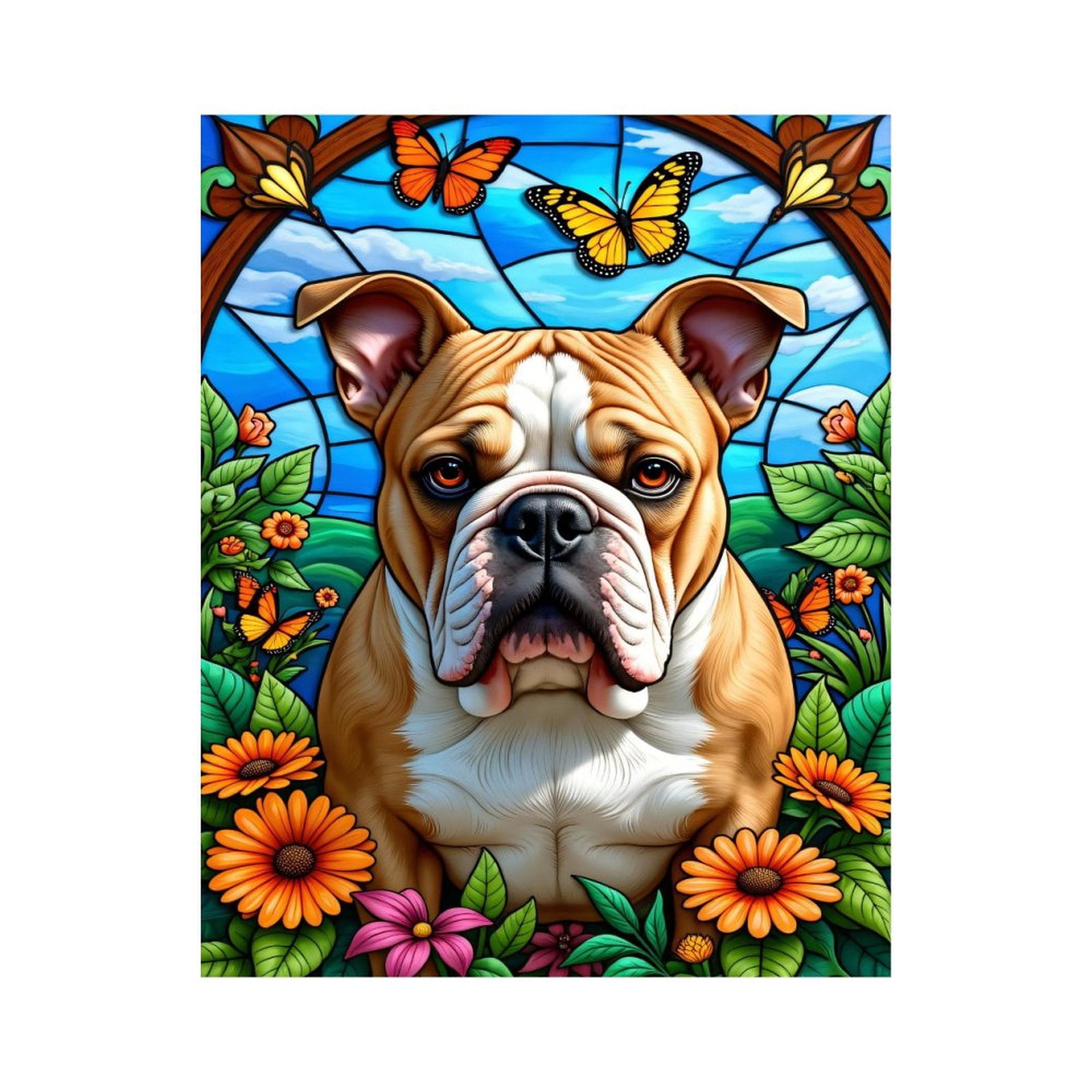 Paint By Numbers Kit for Adults Beginner - DIY Bulldog In Floral Paradise Art Canvas Painting Kits for Adults, Frameless Paint By Number for Adults for Home Wall Decor 16x20 Inch