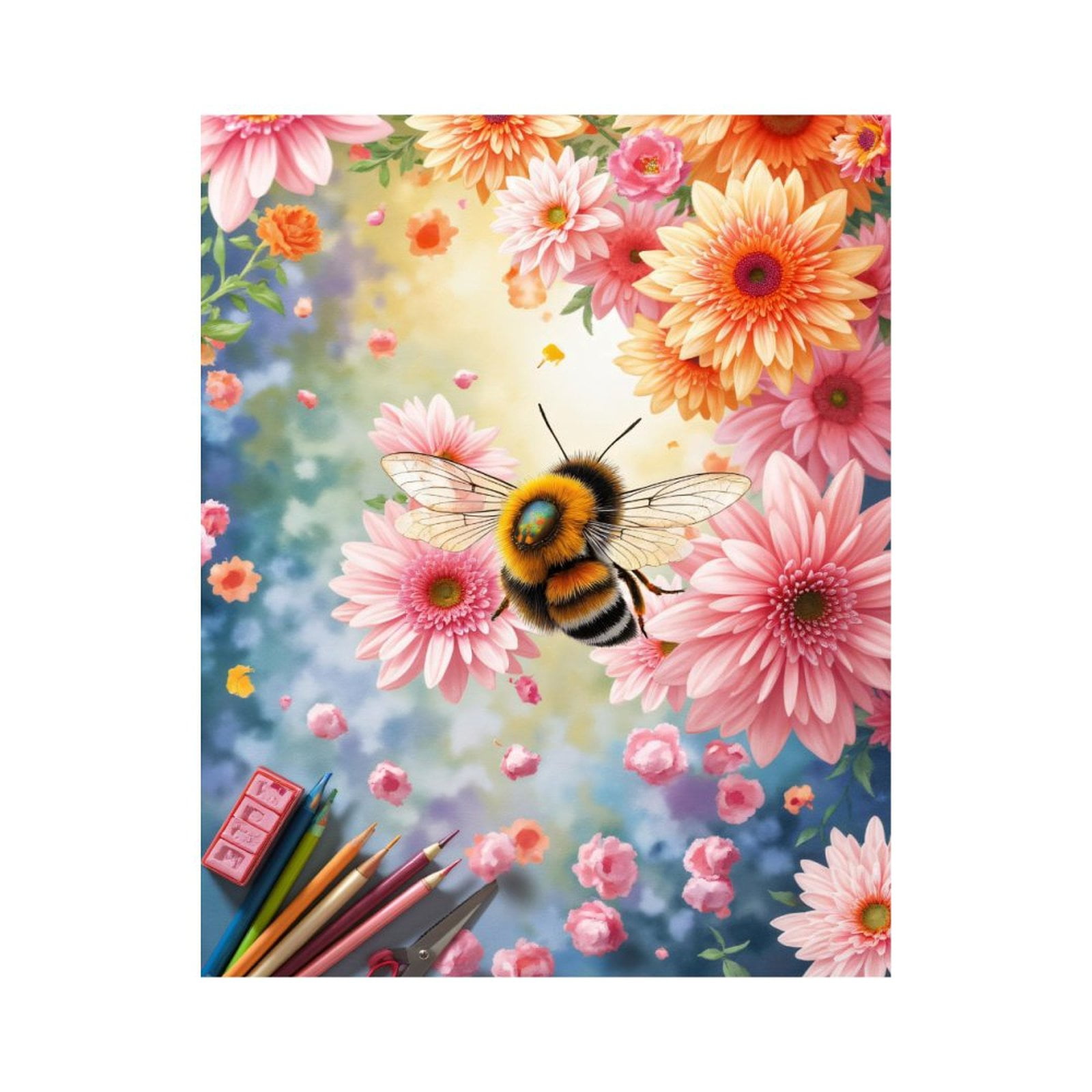 Paint By Numbers Kit for Adults Beginner - DIY Bumblebee Flowers Art Stationery Canvas Painting Kits for Adults, Frameless Paint By Number for Adults for Home Wall Decor 16x20 Inch