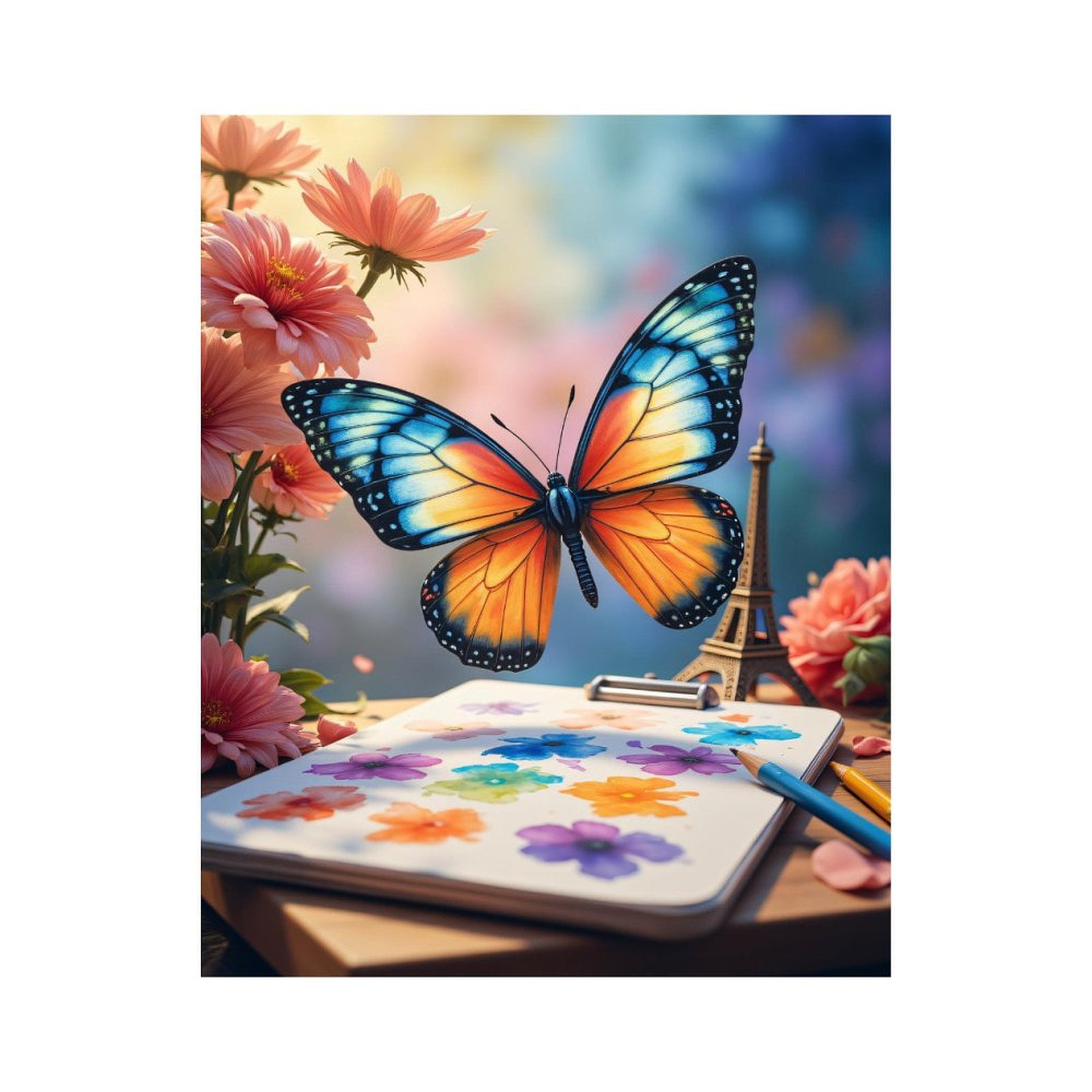 Paint By Numbers Kit for Adults Beginner - DIY Butterfly Art Blossom Eiffel Palette Canvas Painting Kits for Adults, Frameless Paint By Number for Adults for Home Wall Decor 16x20 Inch