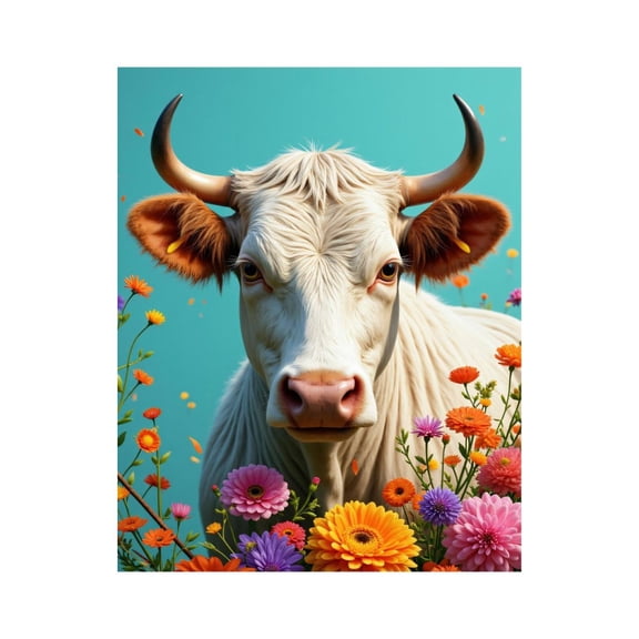 Paint By Numbers Kit for Adults Beginner - DIY Calm Bovine Among Colorful Blooms Canvas Painting Kits for Adults, Frameless Paint By Number for Adults for Home Wall Decor 16x20 Inch