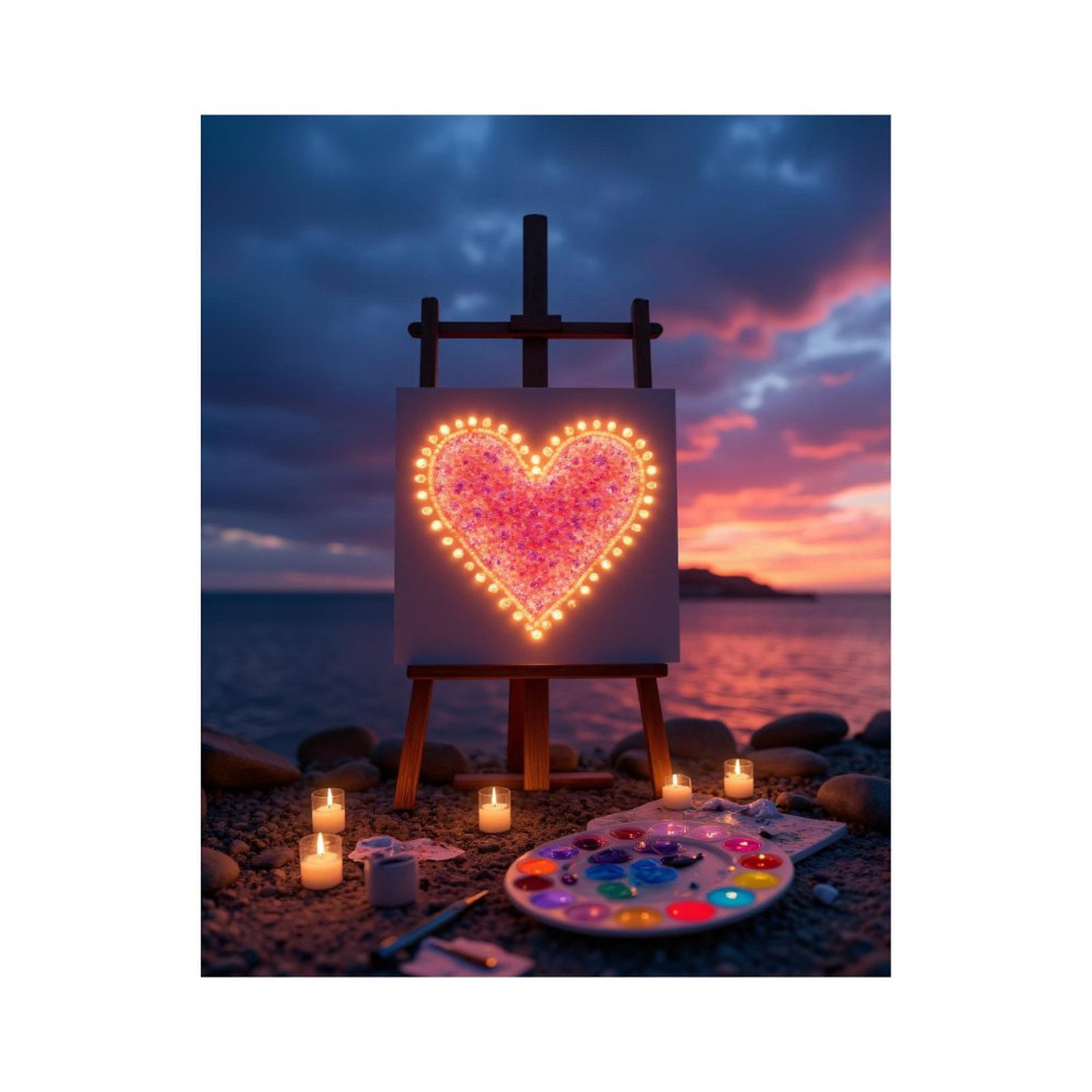 Paint By Numbers Kit for Adults Beginner - DIY Canvas Heart Sunset Beach Candles Canvas Painting Kits for Adults, Frameless Paint By Number for Adults for Home Wall Decor 16x20 Inch