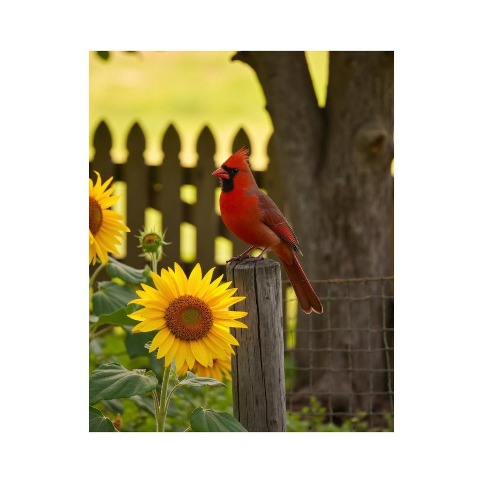 Paint By Numbers Kit for Adults Beginner - DIY Cardinal On Fence With Sunflowers Canvas Painting Kits for Adults, Frameless Paint By Number for Adults for Home Wall Decor 16x20 Inch