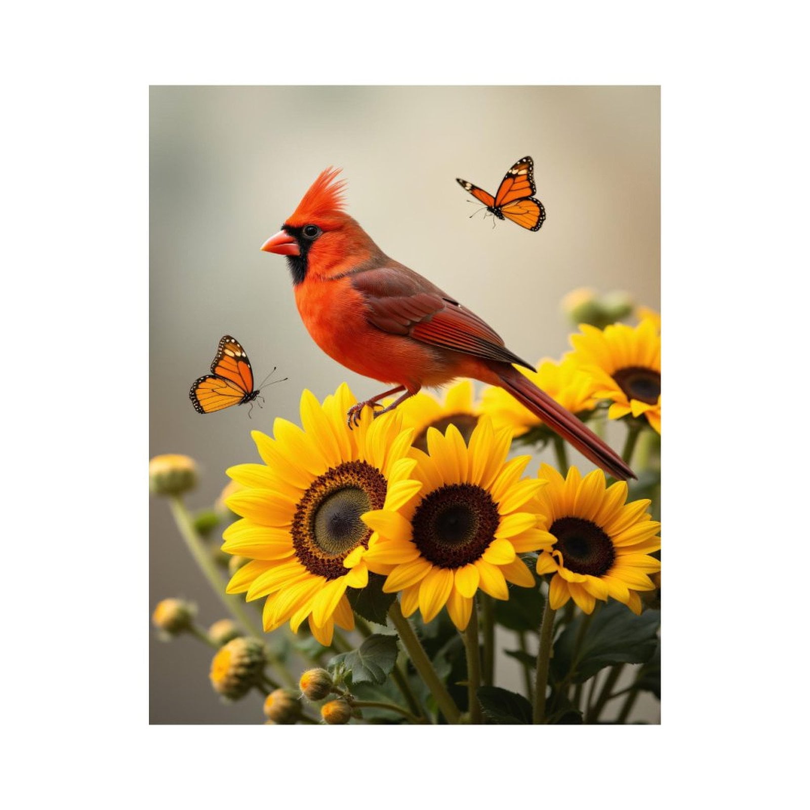 Paint By Numbers Kit for Adults Beginner - DIY Cardinal Sunflowers Butterflies Canvas Painting Kits for Adults, Frameless Paint By Number for Adults for Home Wall Decor 16x20 Inch