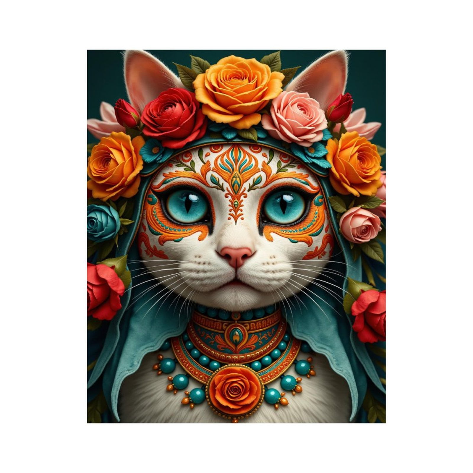 Paint By Numbers Kit for Adults Beginner - DIY Cat Floral Crown Colorful Art Canvas Painting Kits for Adults, Frameless Paint By Number for Adults for Home Wall Decor 16x20 Inch