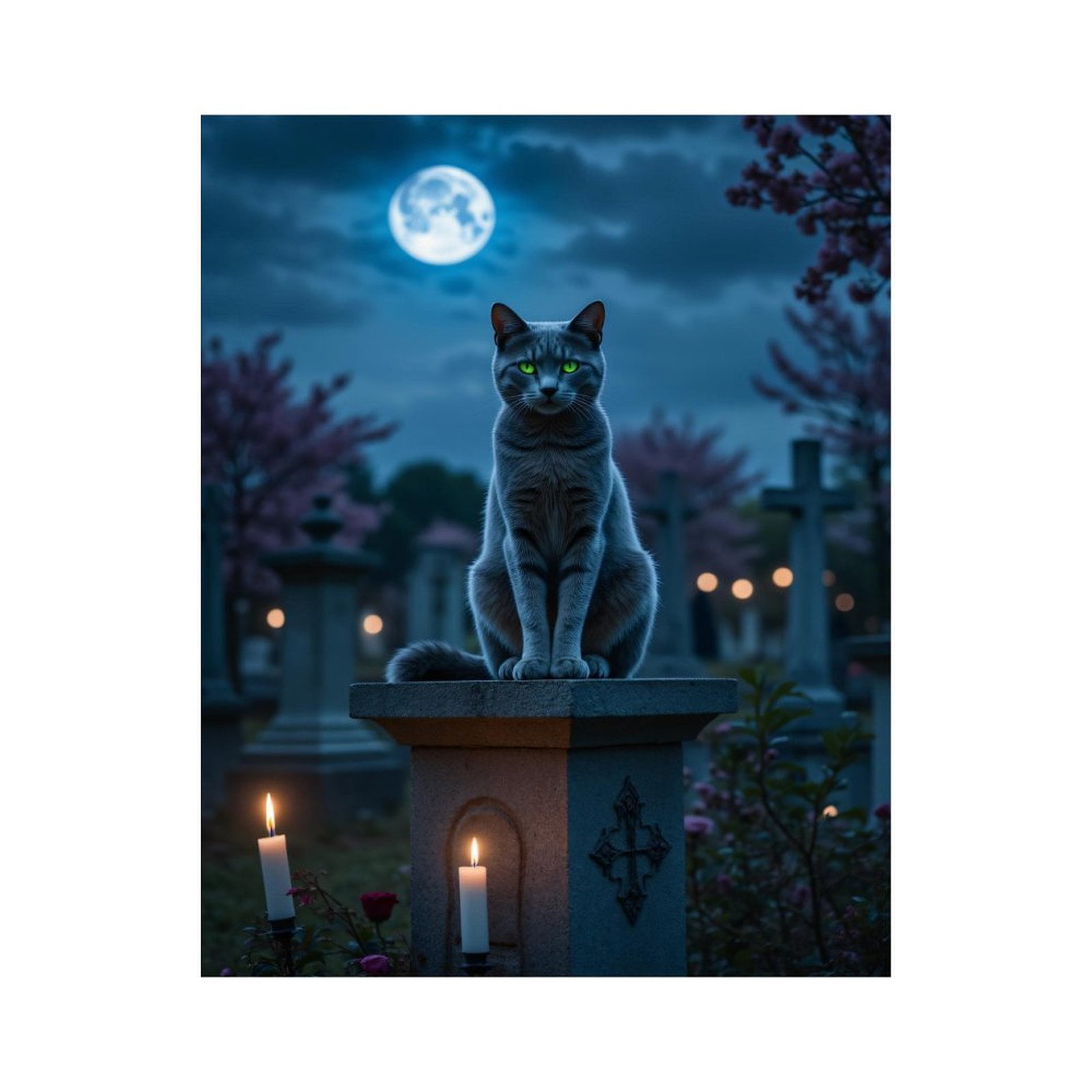 Paint By Numbers Kit for Adults Beginner - DIY Cat Moonlight Cemetery Candles Canvas Painting Kits for Adults, Frameless Paint By Number for Adults for Home Wall Decor 16x20 Inch