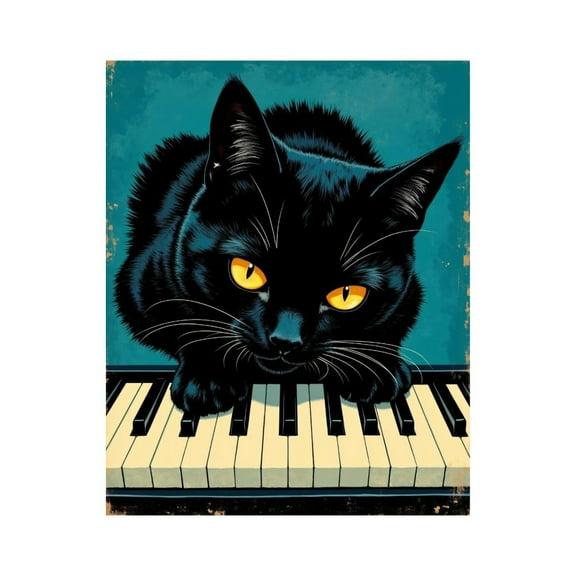 Paint By Numbers Kit for Adults Beginner - DIY Cat On Piano Keys Retro Art Canvas Painting Kits for Adults, Frameless Paint By Number for Adults for Home Wall Decor 16x20 Inch